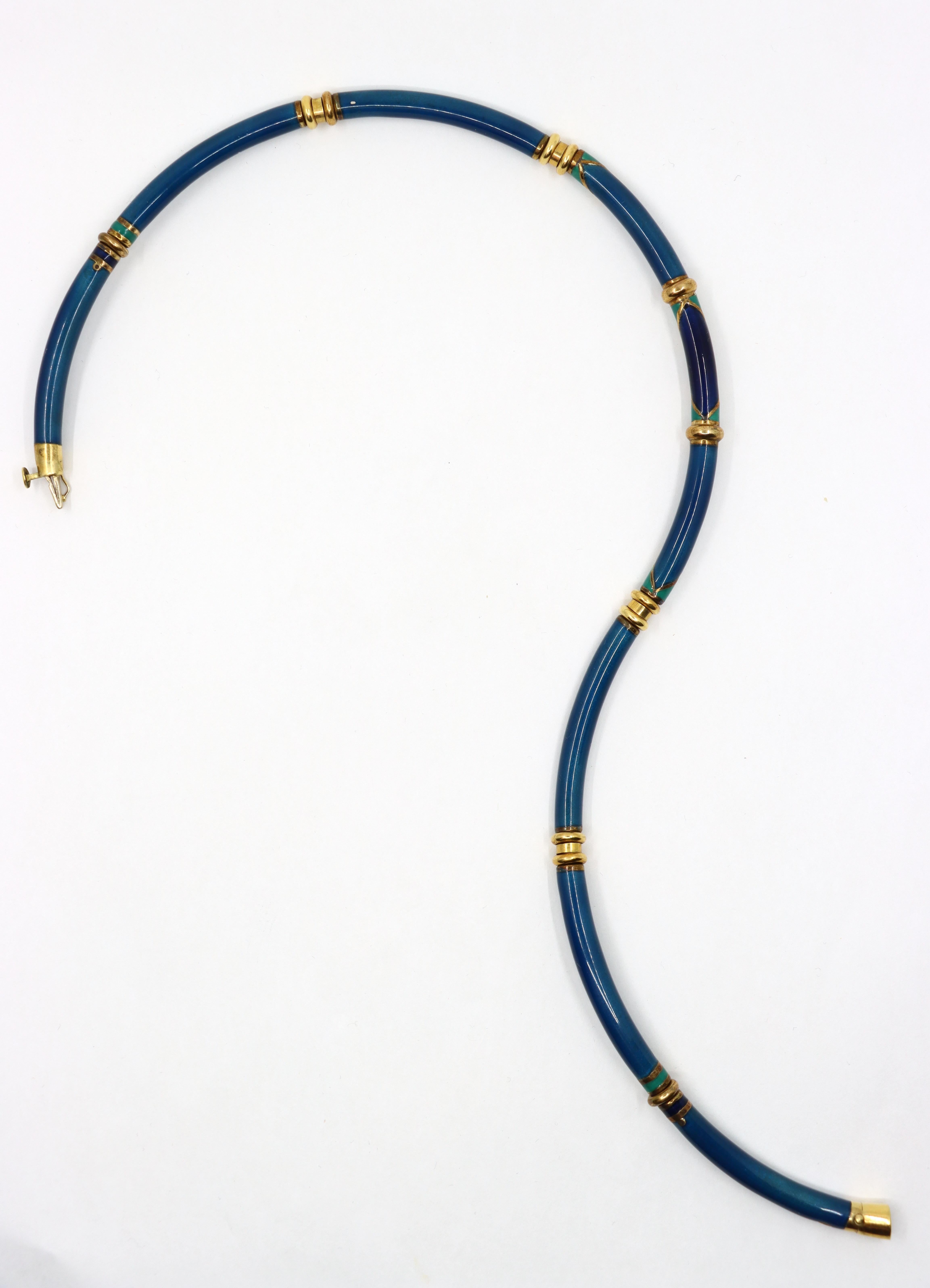 Collar Vintage La Nouvelle Bague Oro 18K Turquesa Esmalte Azul Marino en venta 7