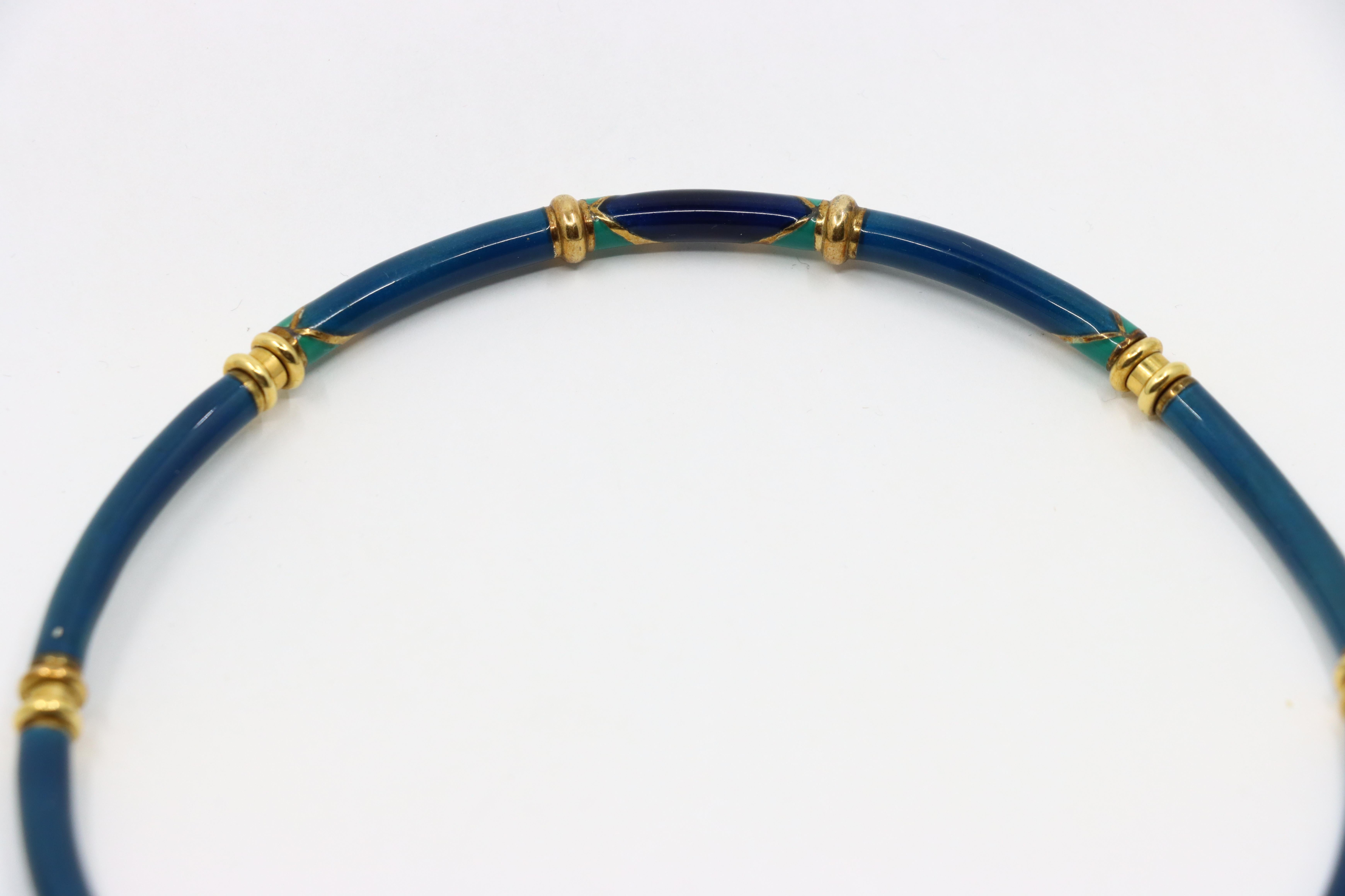 Collar Vintage La Nouvelle Bague Oro 18K Turquesa Esmalte Azul Marino en venta 8