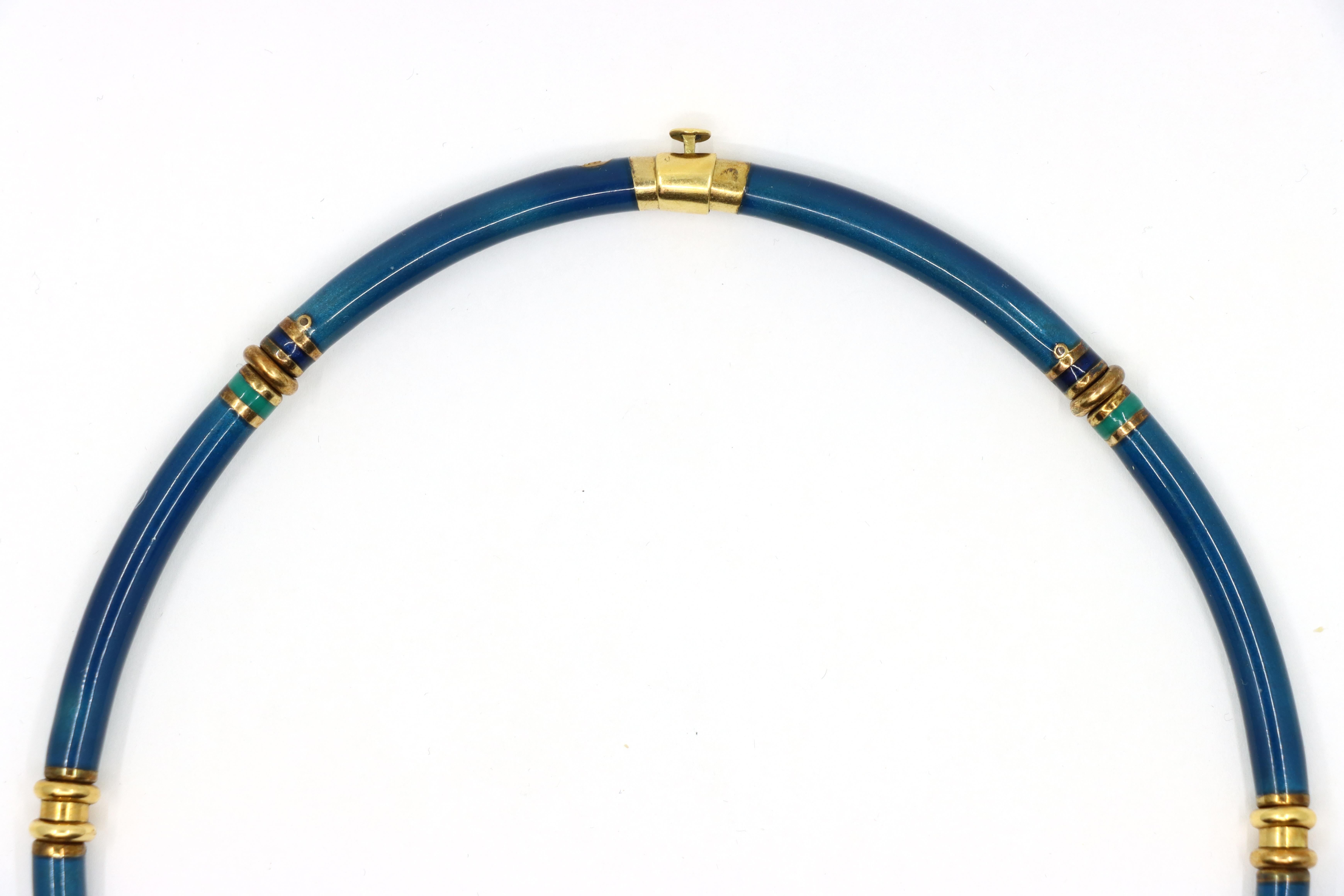 De las mujeres Collar Vintage La Nouvelle Bague Oro 18K Turquesa Esmalte Azul Marino en venta