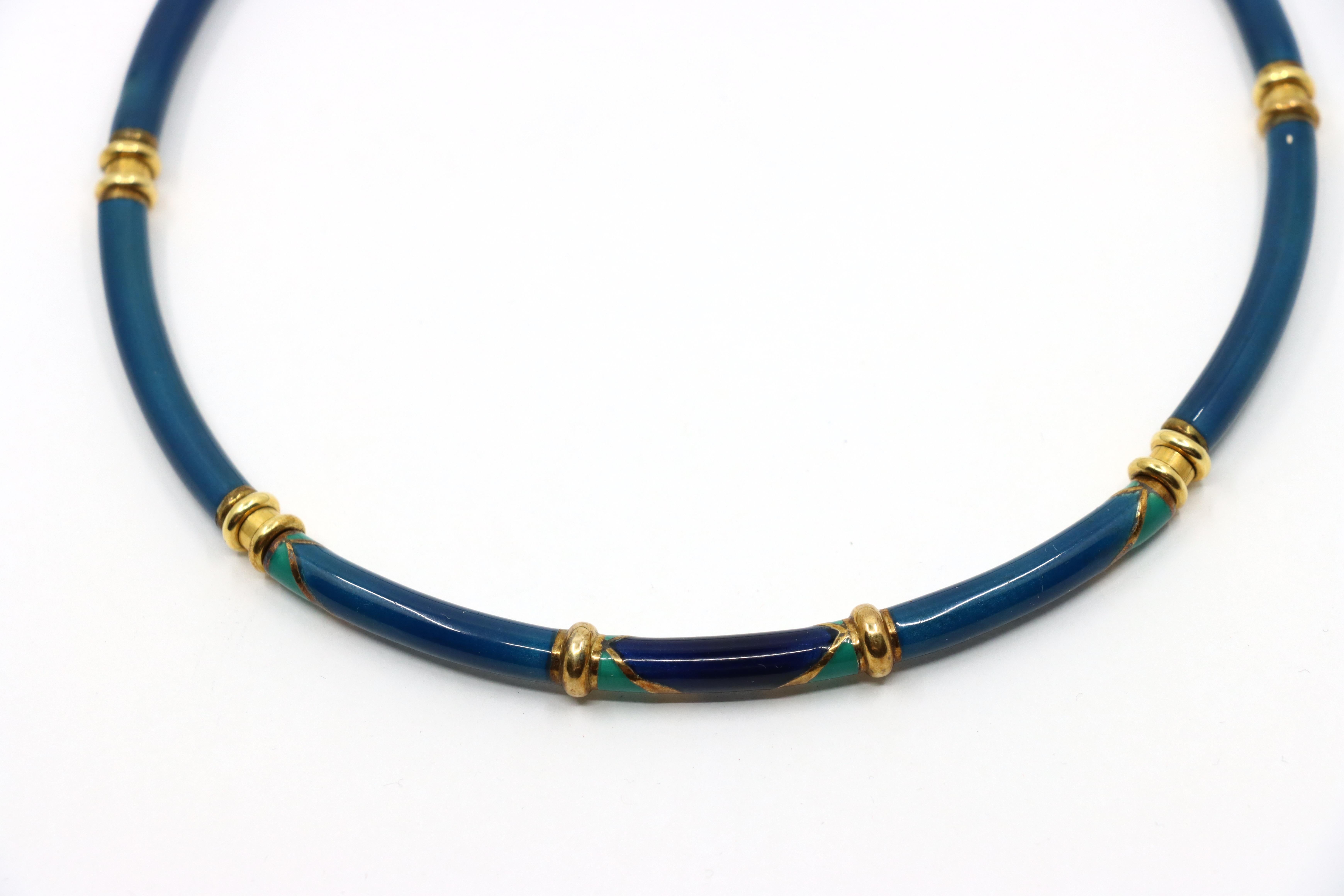 Collar Vintage La Nouvelle Bague Oro 18K Turquesa Esmalte Azul Marino en venta 1