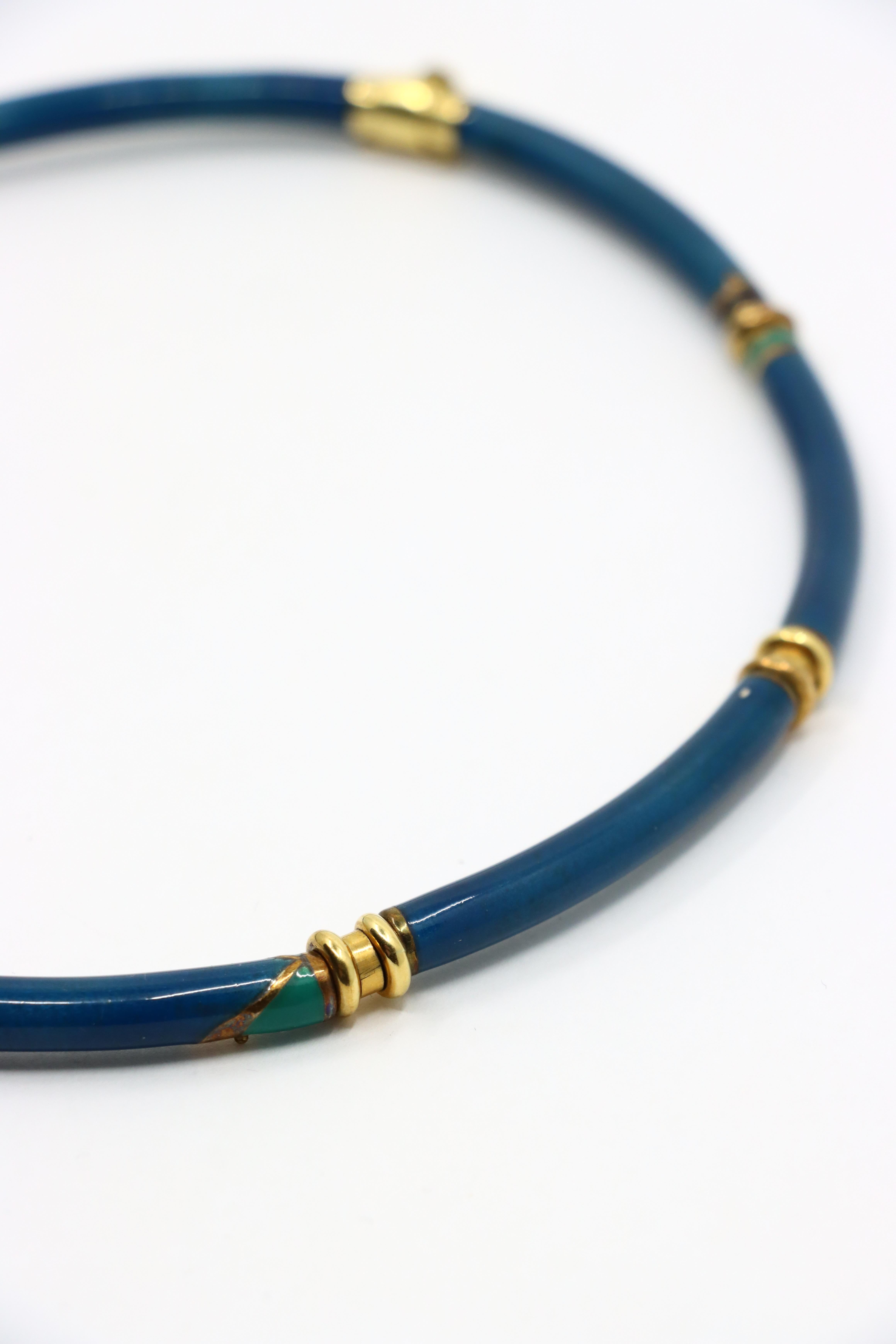 Collar Vintage La Nouvelle Bague Oro 18K Turquesa Esmalte Azul Marino en venta 2