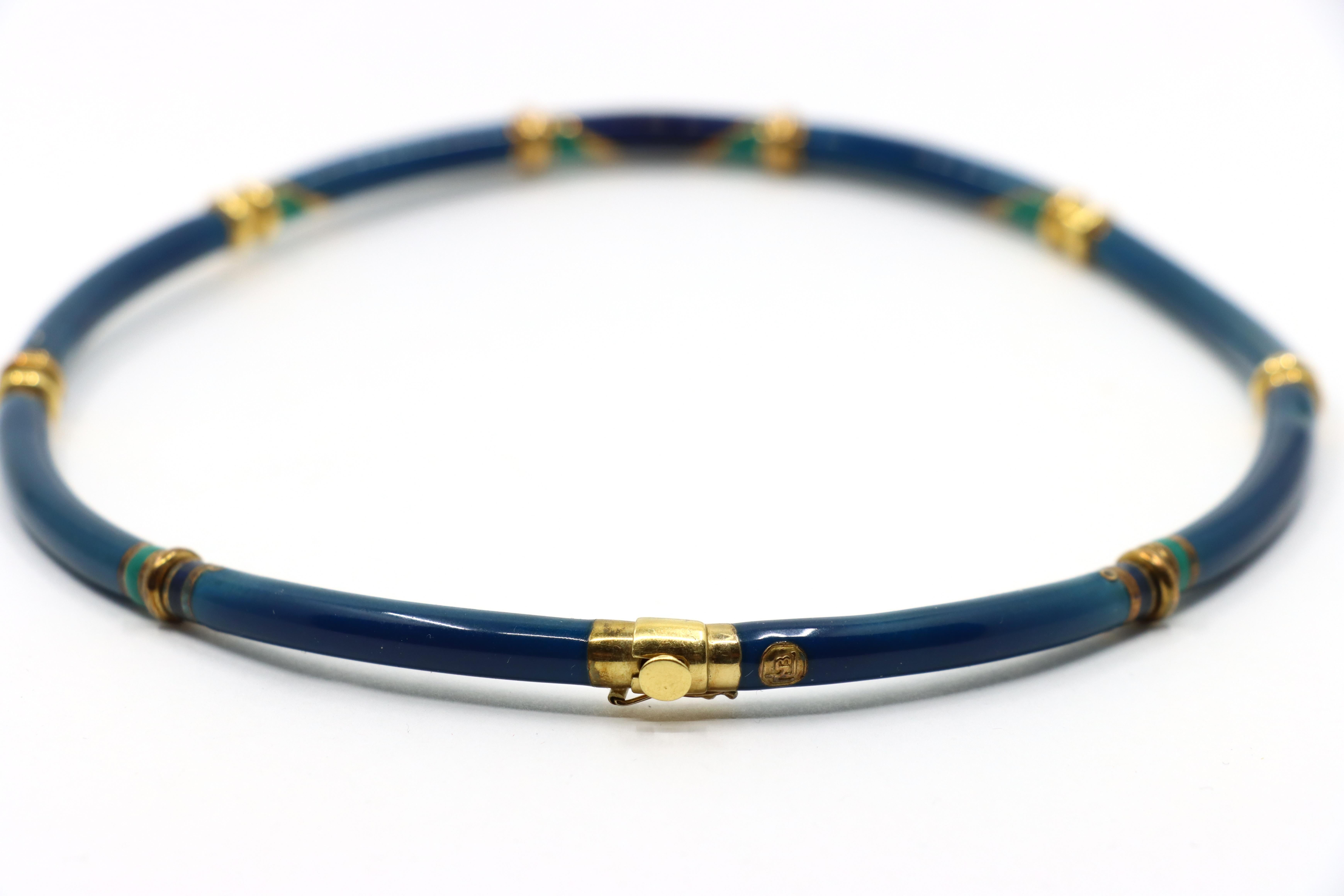 Collar Vintage La Nouvelle Bague Oro 18K Turquesa Esmalte Azul Marino en venta 4