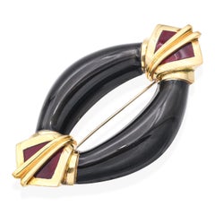 Vintage La Nouvelle Bague Broche émaillée en or jaune 18k