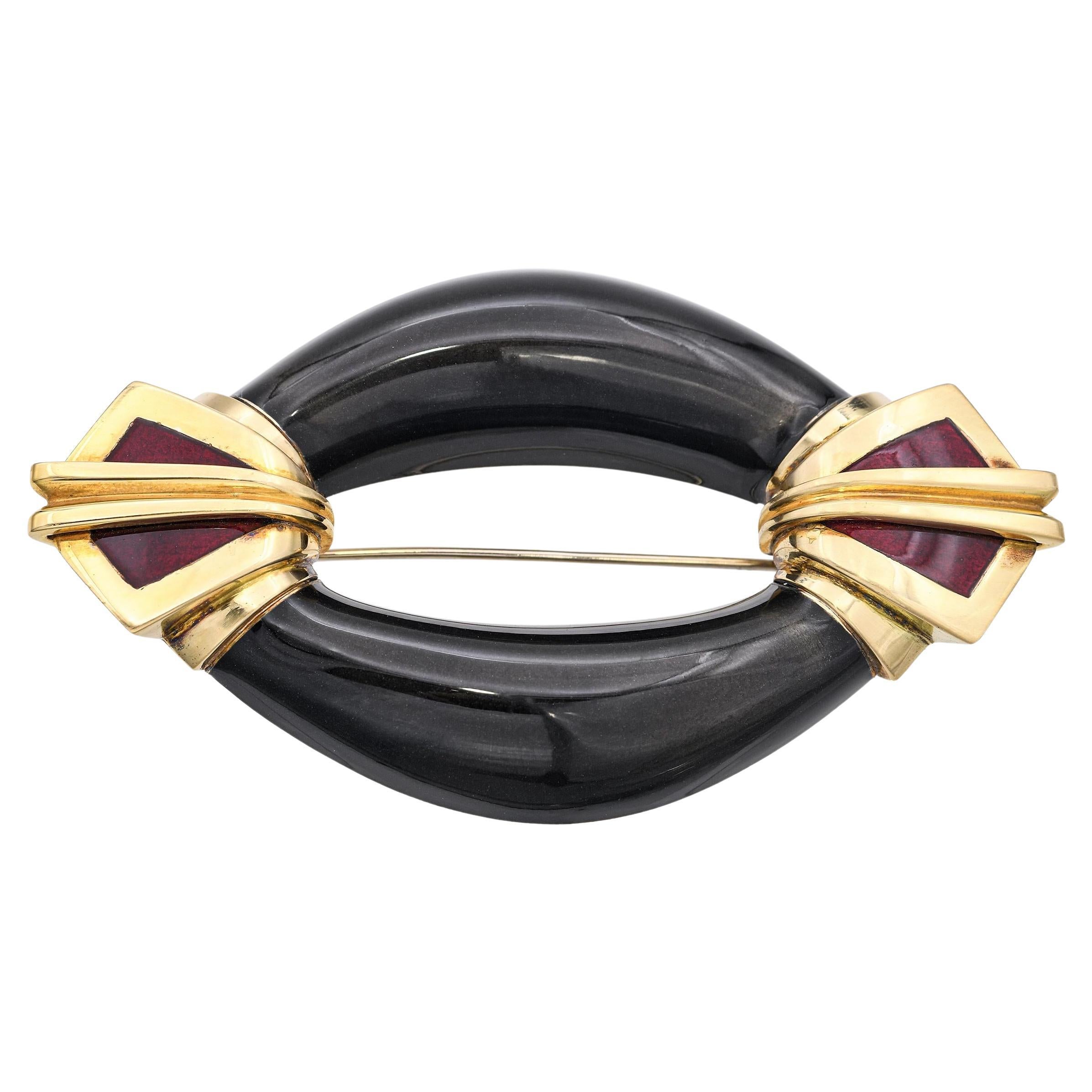 Vintage La Nouvelle Bague 18k Gelbgold emaillierte Brosche