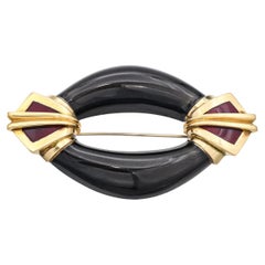 Vintage La Nouvelle Bague 18k Gelbgold emaillierte Brosche