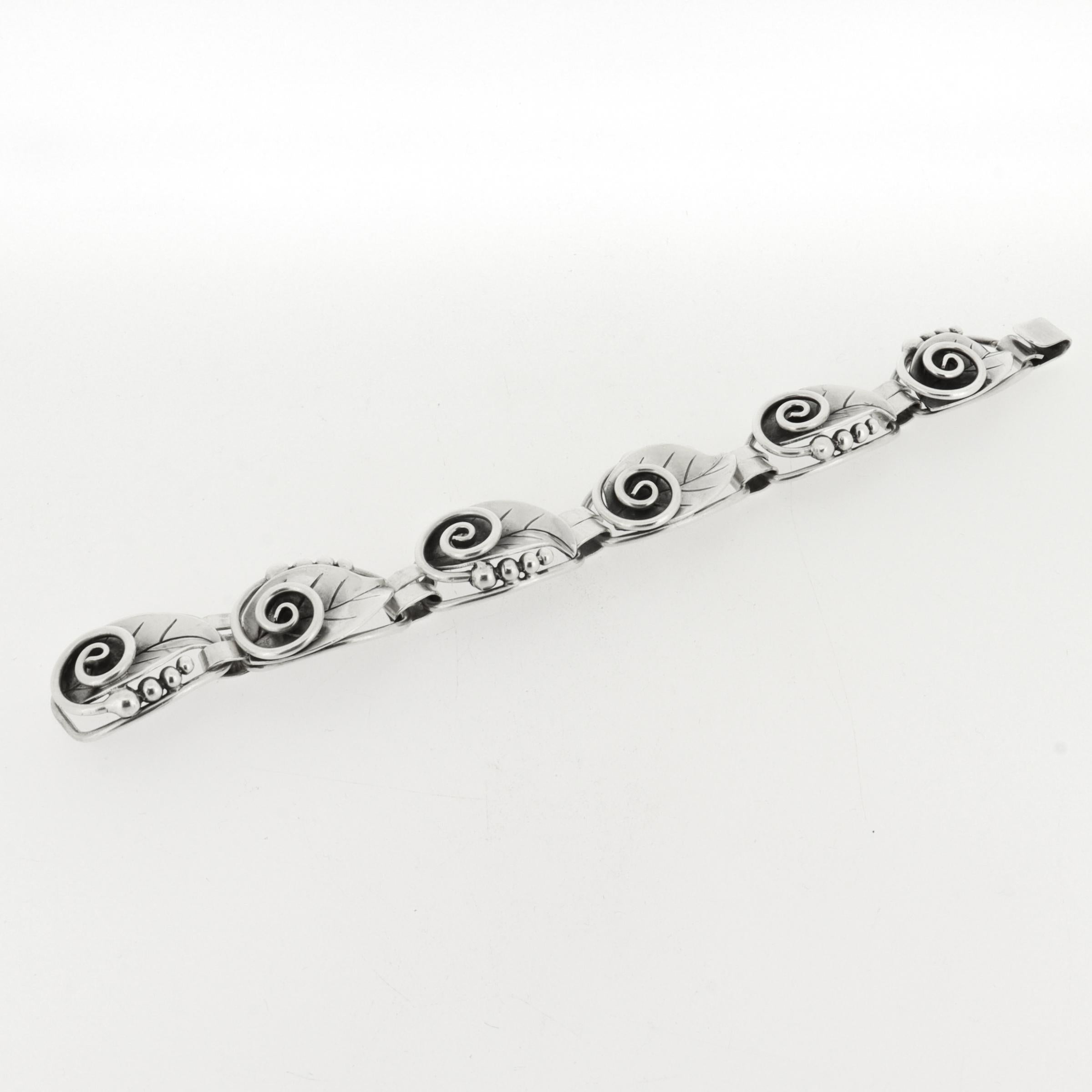 Bracciale vintage La Paglia in argento 925 di metà secolo con maglie a forma di foglia in vendita 5