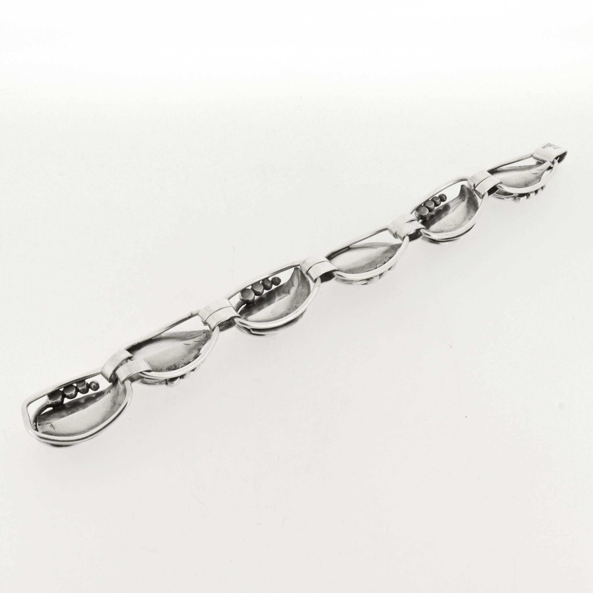 Bracciale vintage La Paglia in argento 925 di metà secolo con maglie a forma di foglia in vendita 6