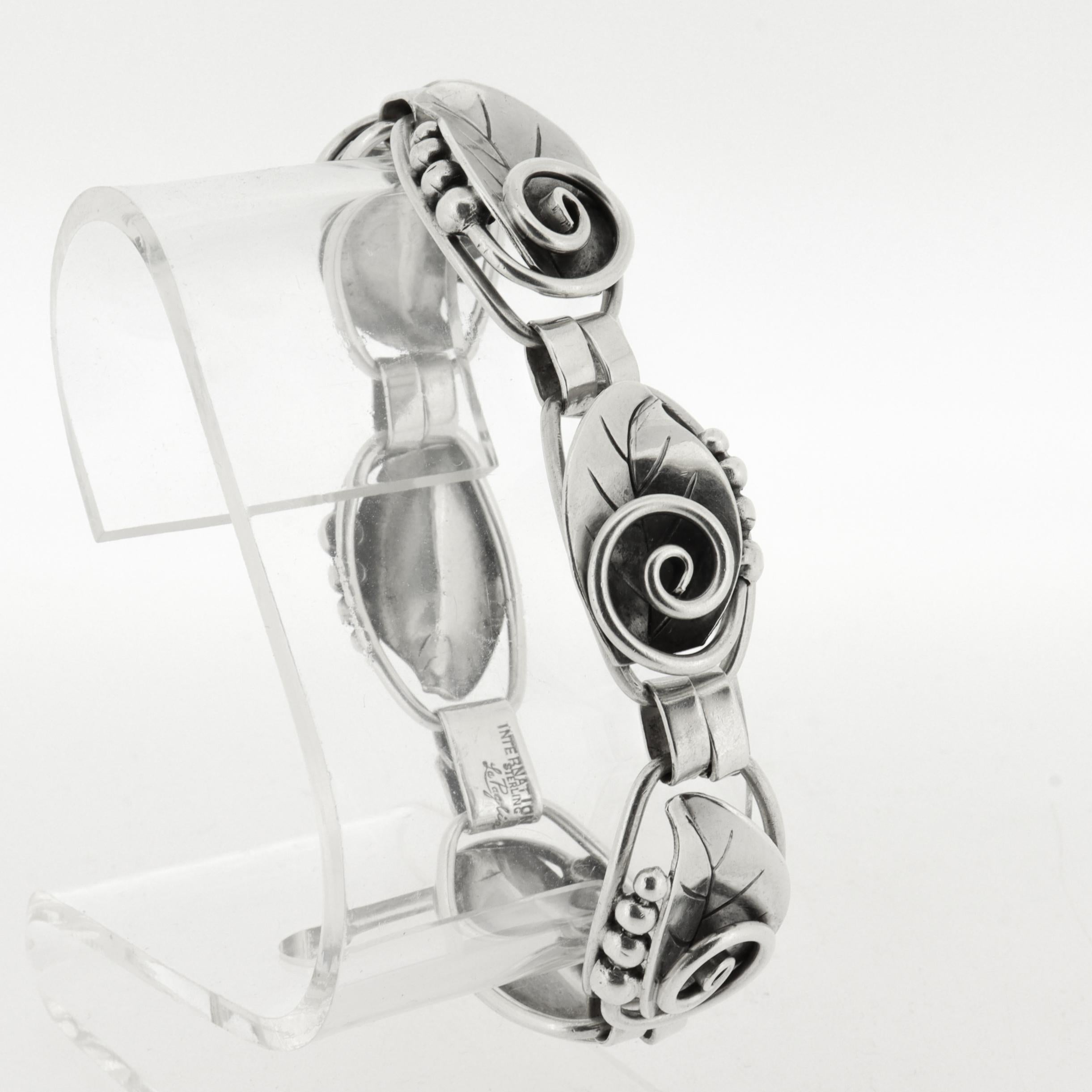 Bracciale vintage La Paglia in argento 925 di metà secolo con maglie a forma di foglia in vendita 7