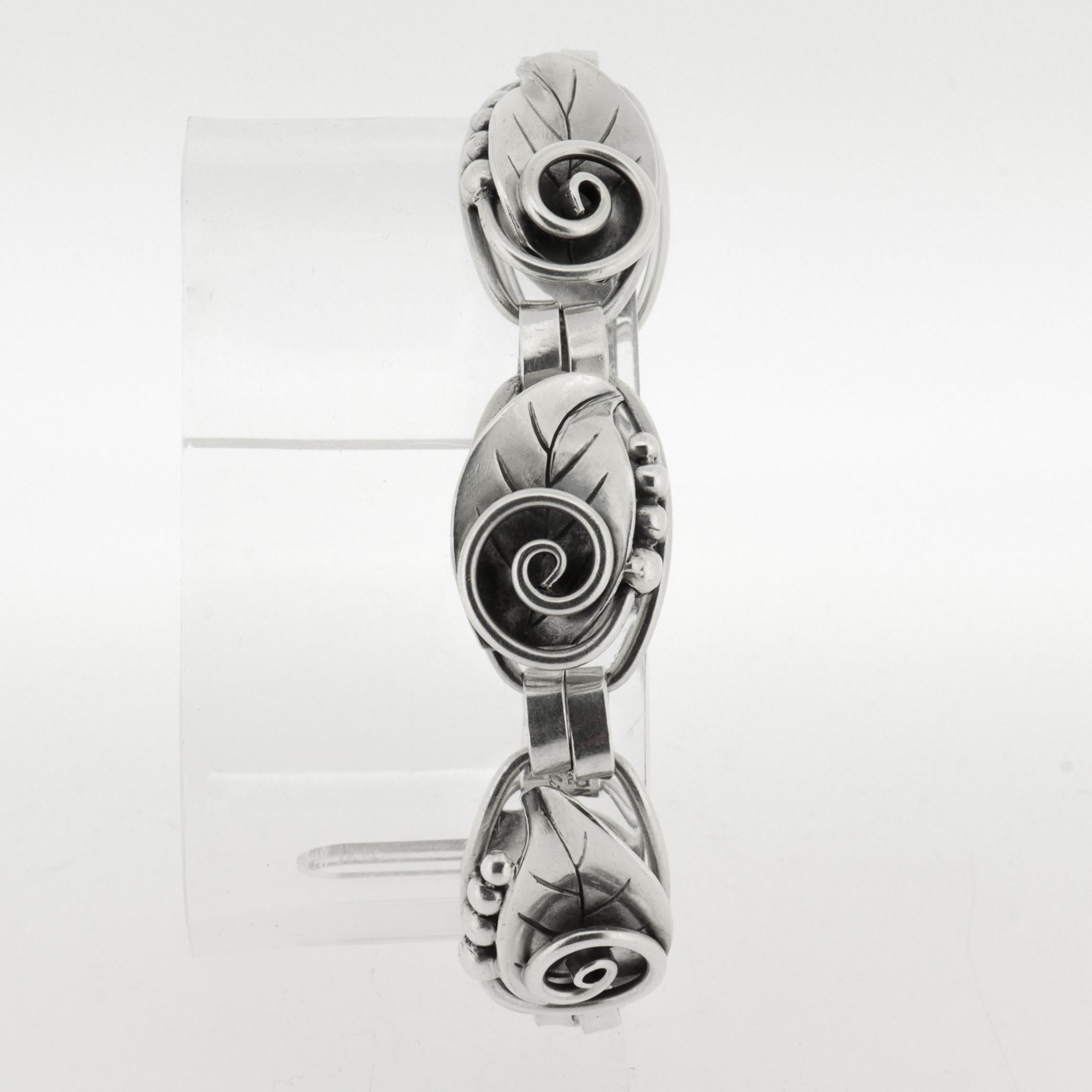 Bracciale vintage La Paglia in argento 925 di metà secolo con maglie a forma di foglia in vendita 8