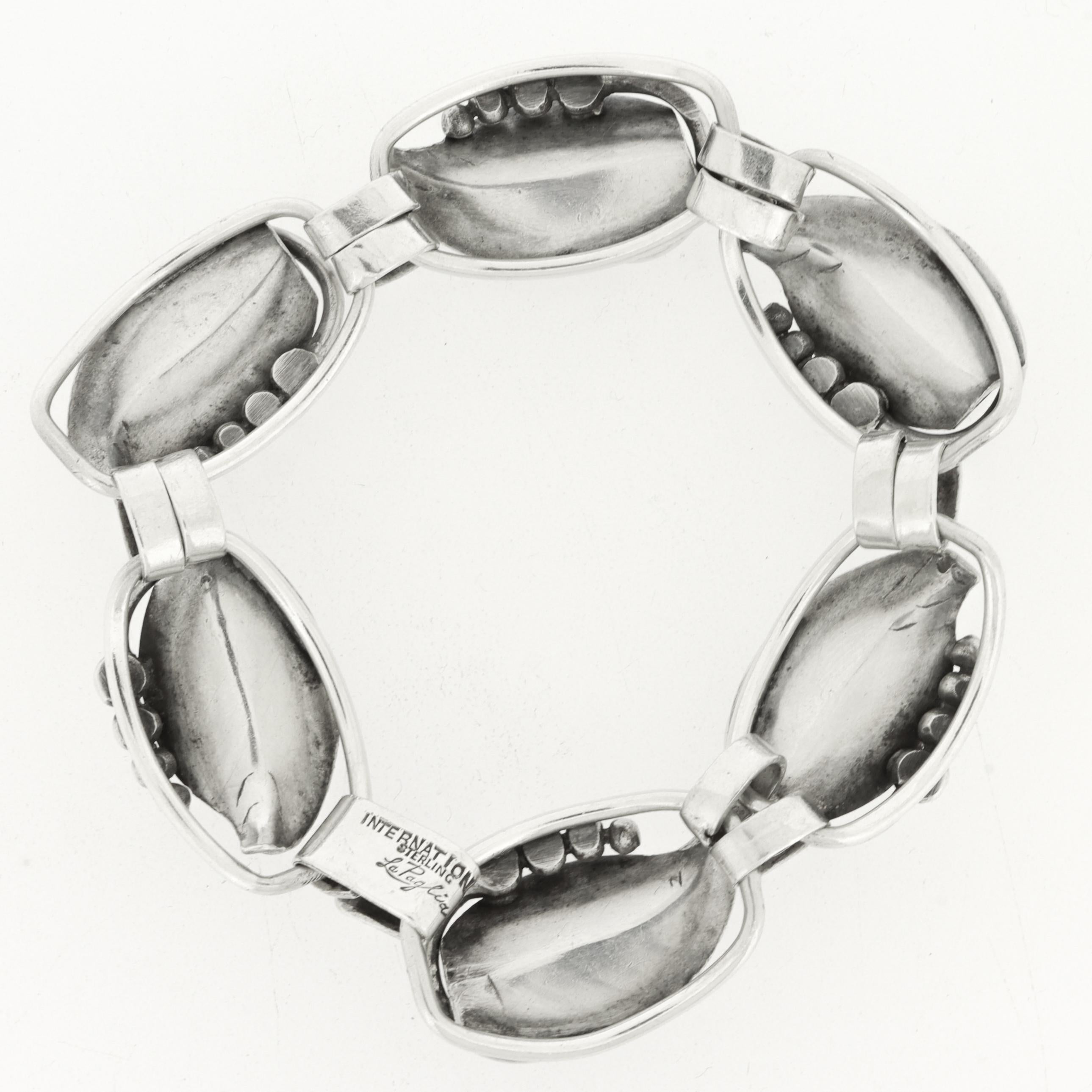 Bracciale vintage La Paglia in argento 925 di metà secolo con maglie a forma di foglia in vendita 9