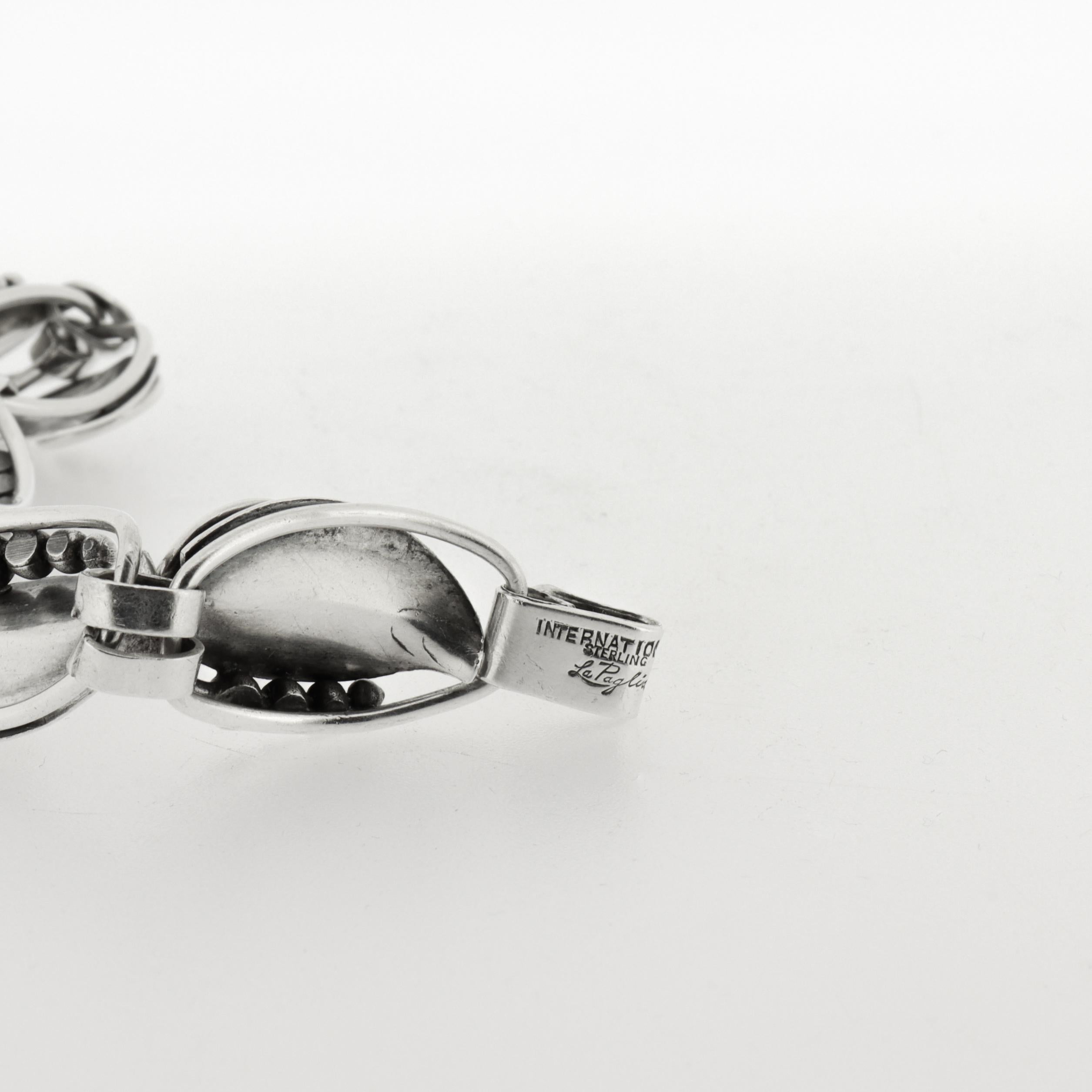 Bracciale vintage La Paglia in argento 925 di metà secolo con maglie a forma di foglia in vendita 12