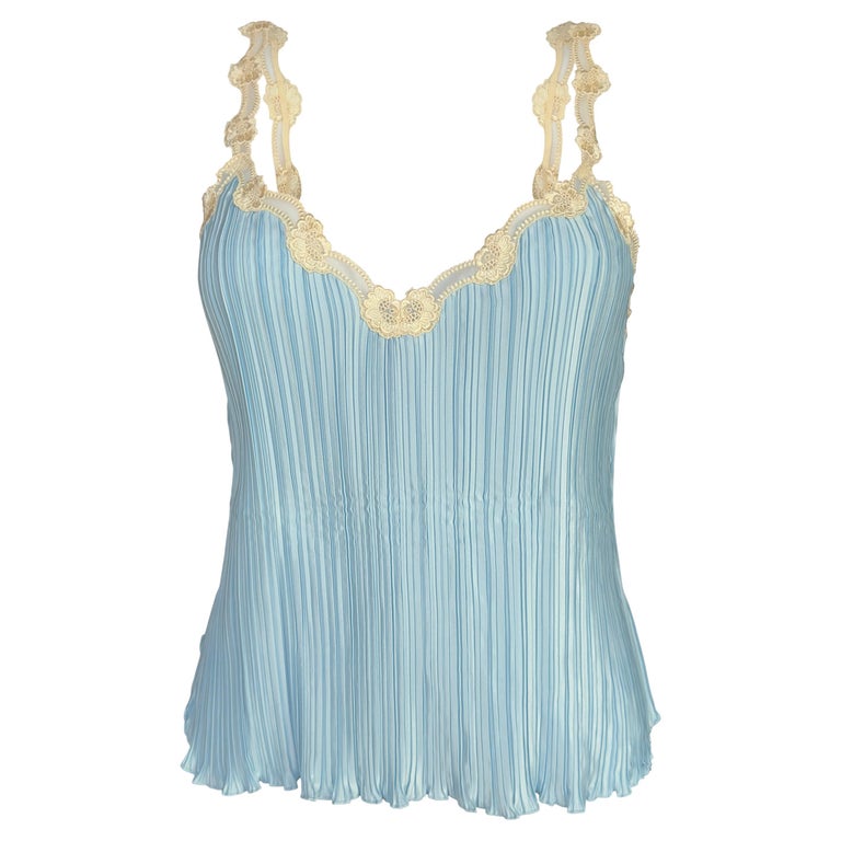 Vintage La Perla Pleated Baby Blue Cami Top For Sale at 1stDibs