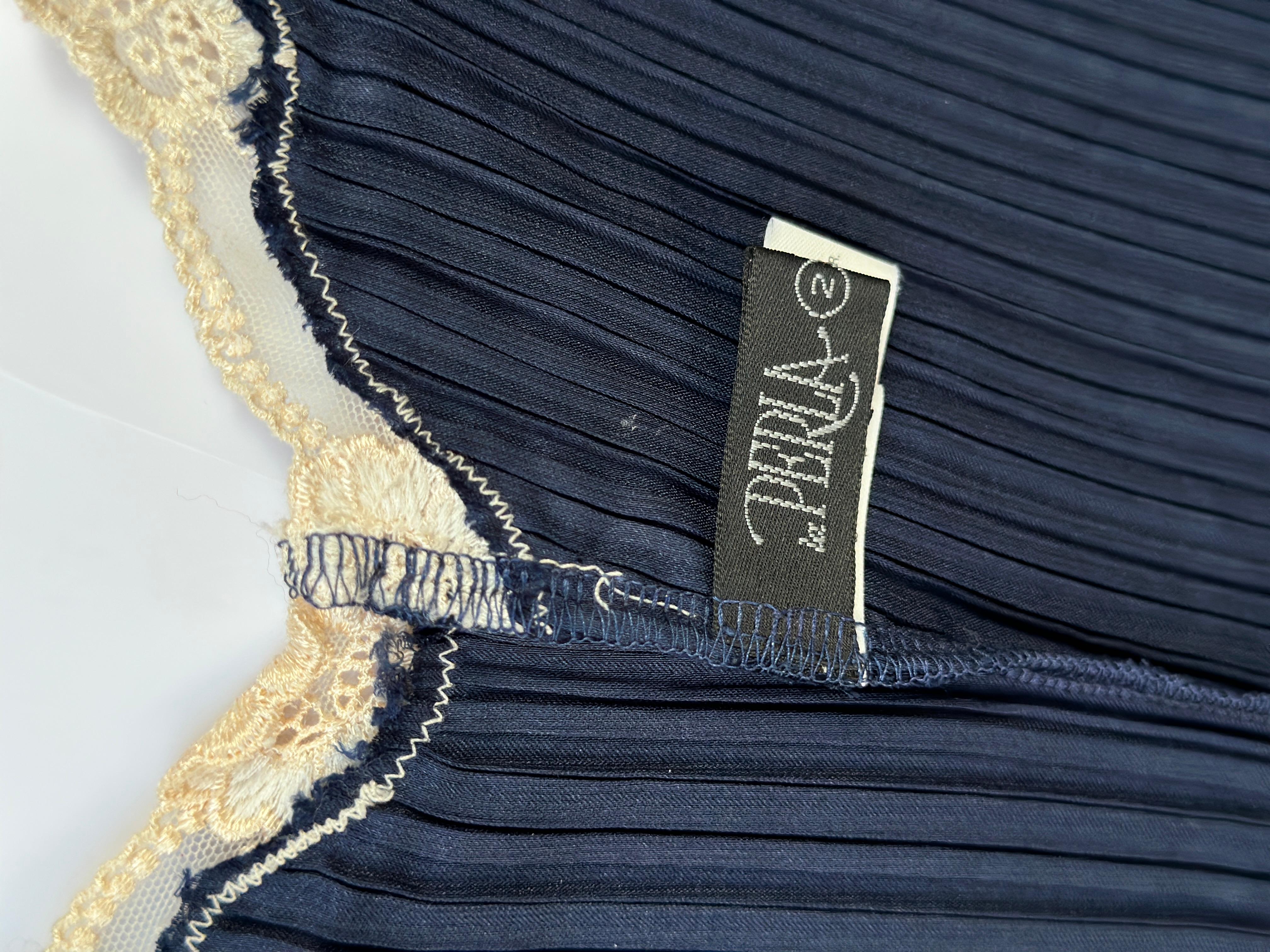 Vintage La Perla Pleated Navy Cami Top In Excellent Condition For Sale In London, GB