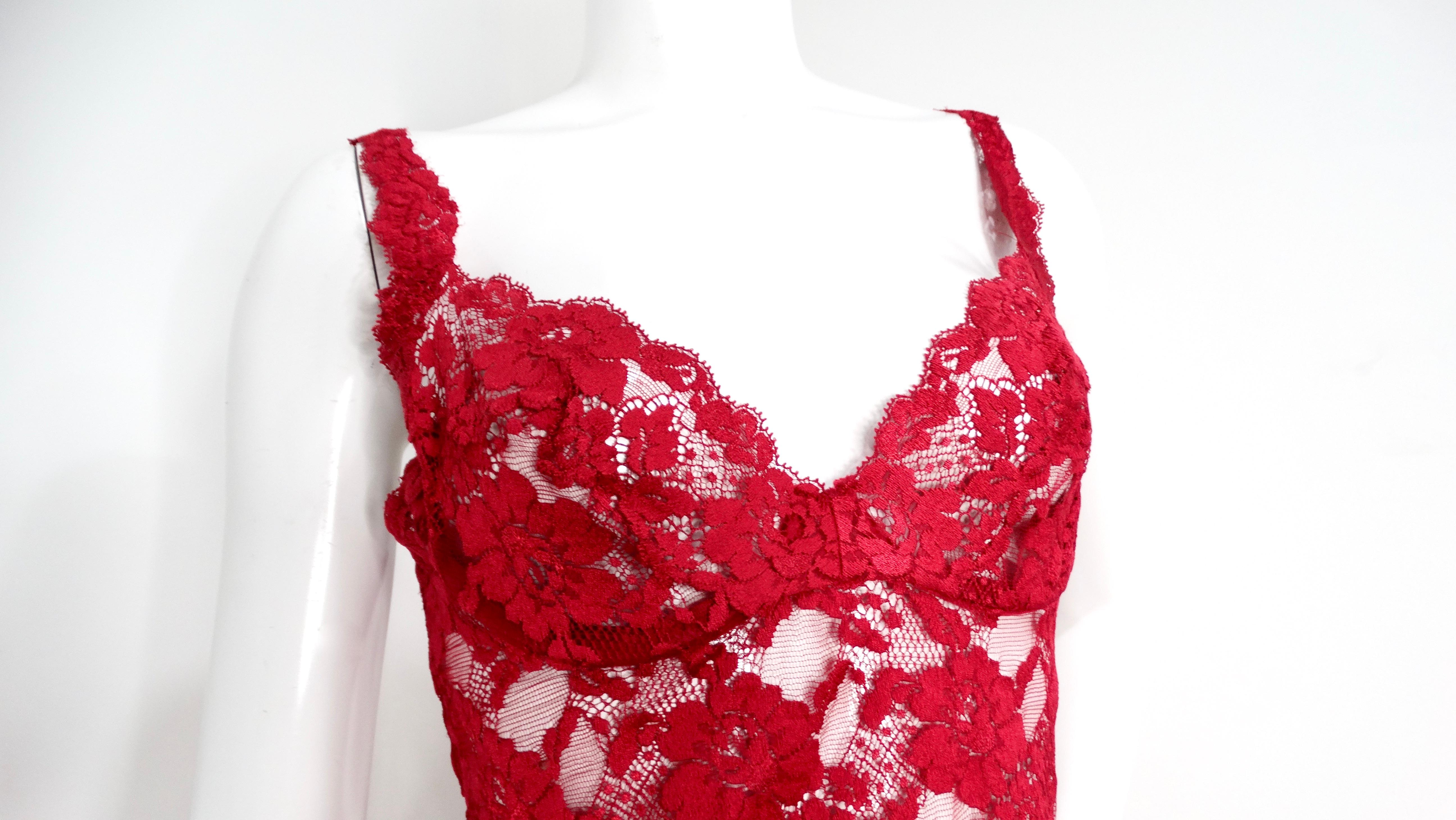 Beige Vintage La Perla Red Lace Slip Dress For Sale