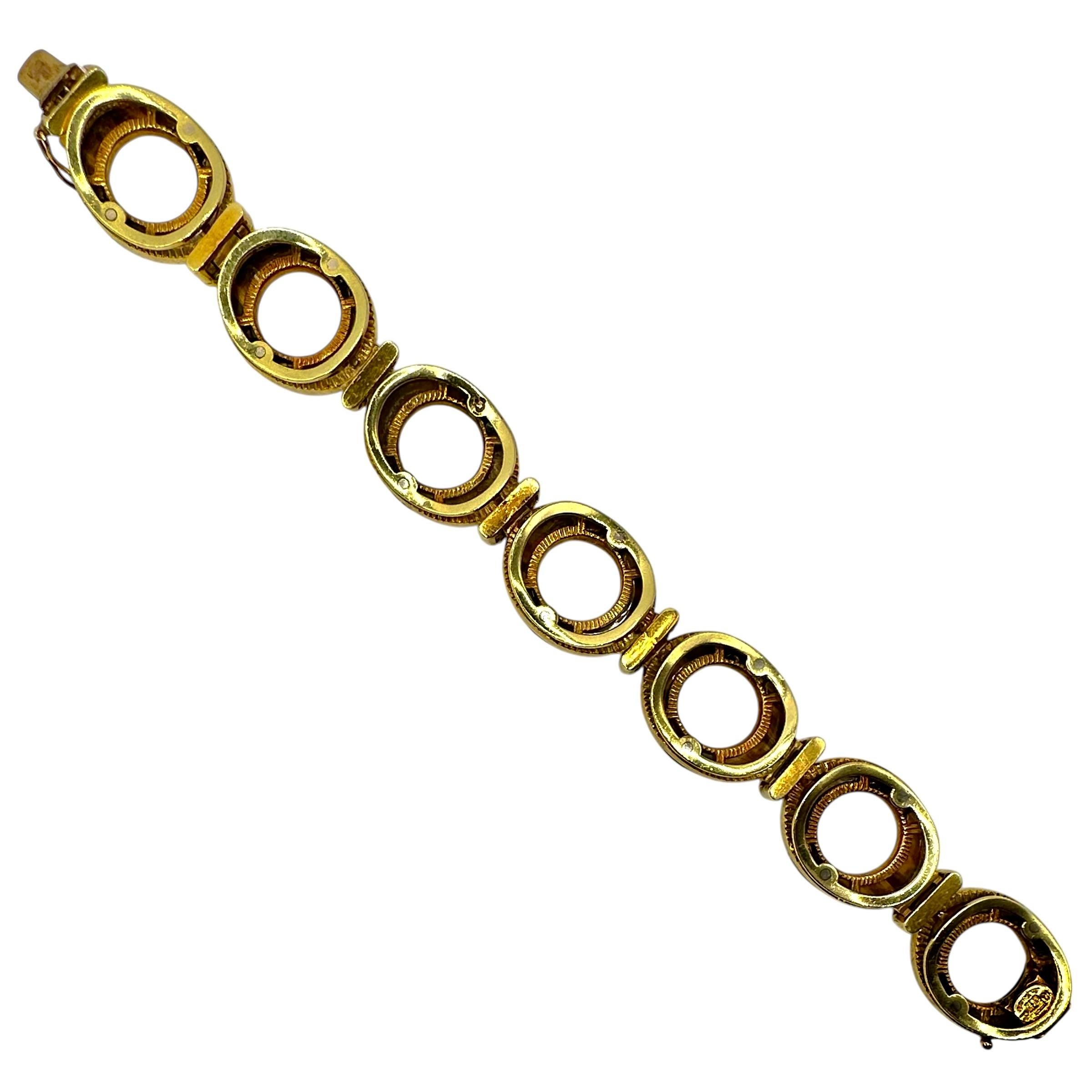 Vintage La Triomphe 18K Yellow Gold, Tigers-Eye and Diamond Bracelet For Sale 1