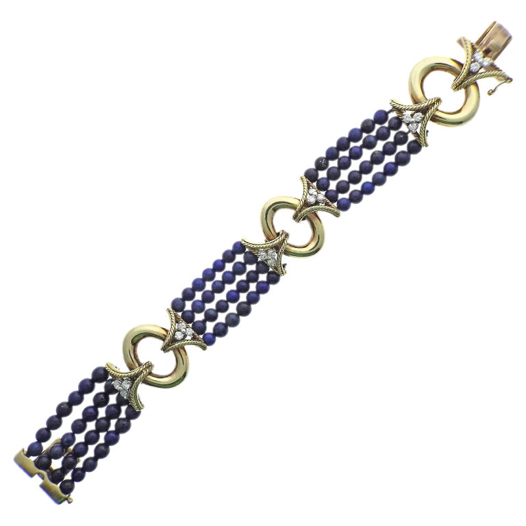 Vintage La Triomphe Gold Diamond Lapis Bracelet For Sale at 1stDibs