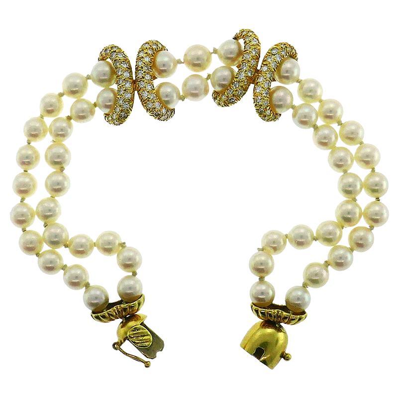 Vintage La Triomphe Pearl 18k Yellow Gold Bracelet