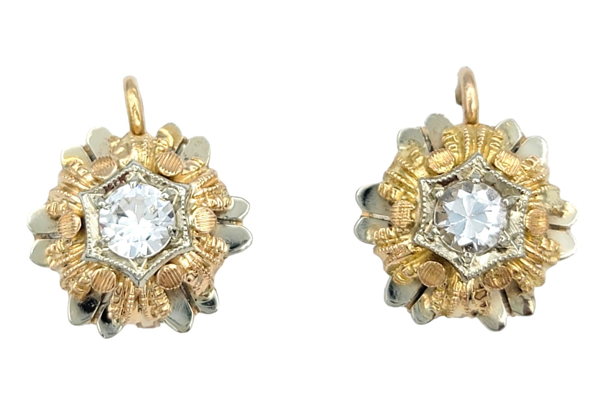 Contemporary Vintage Lab Created Spinel Flower Motif Earrings Set in Multi-Tone 18 Karat Gold For Sale