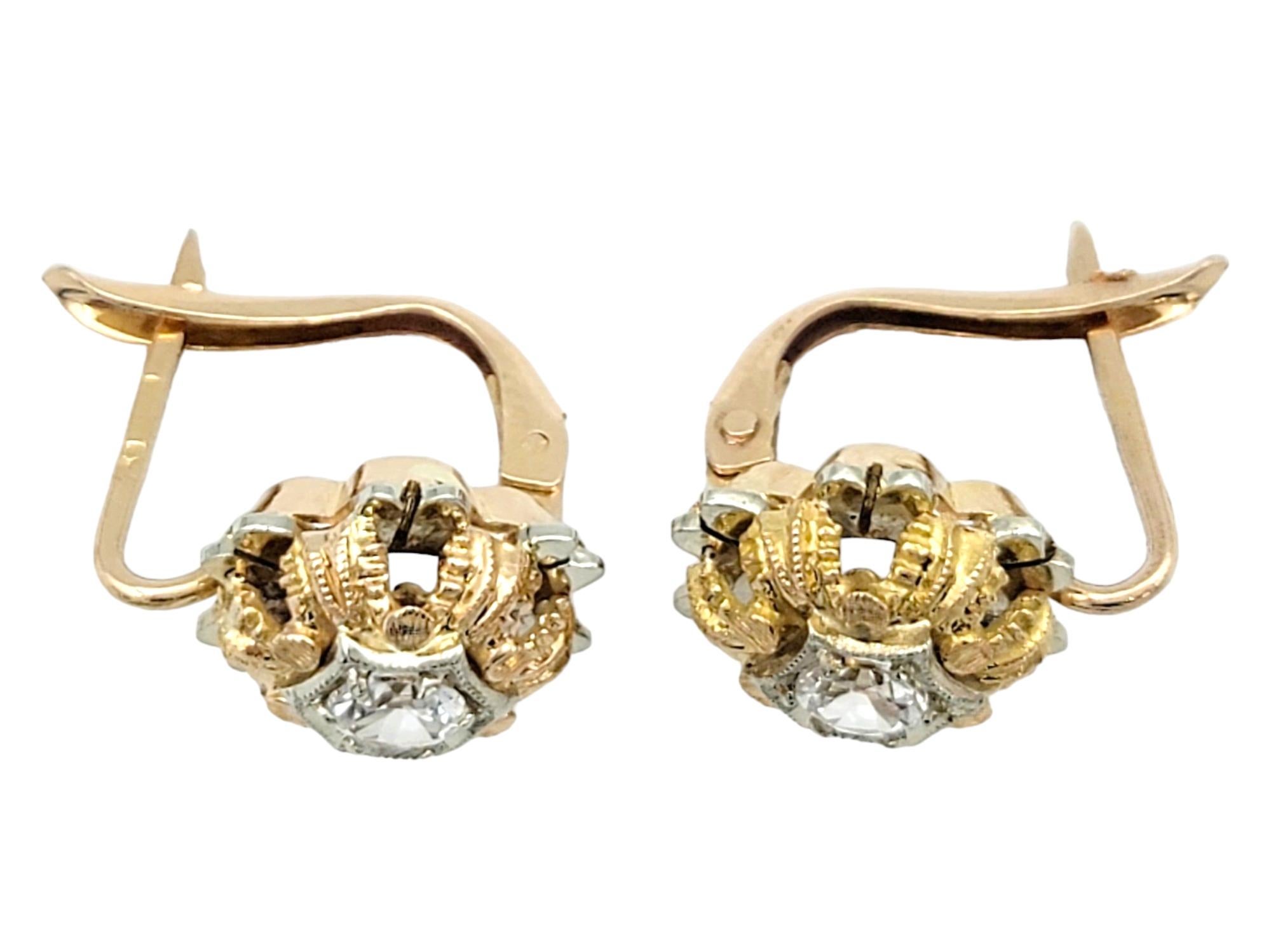 Vintage Lab Created Spinel Flower Motif Earrings Set in Multi-Tone 18 Karat Gold In Good Condition For Sale In Scottsdale, AZ