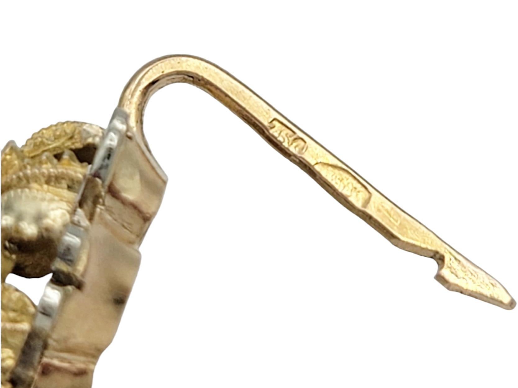 Vintage Lab Created Spinel Flower Motif Earrings Set in Multi-Tone 18 Karat Gold For Sale 1