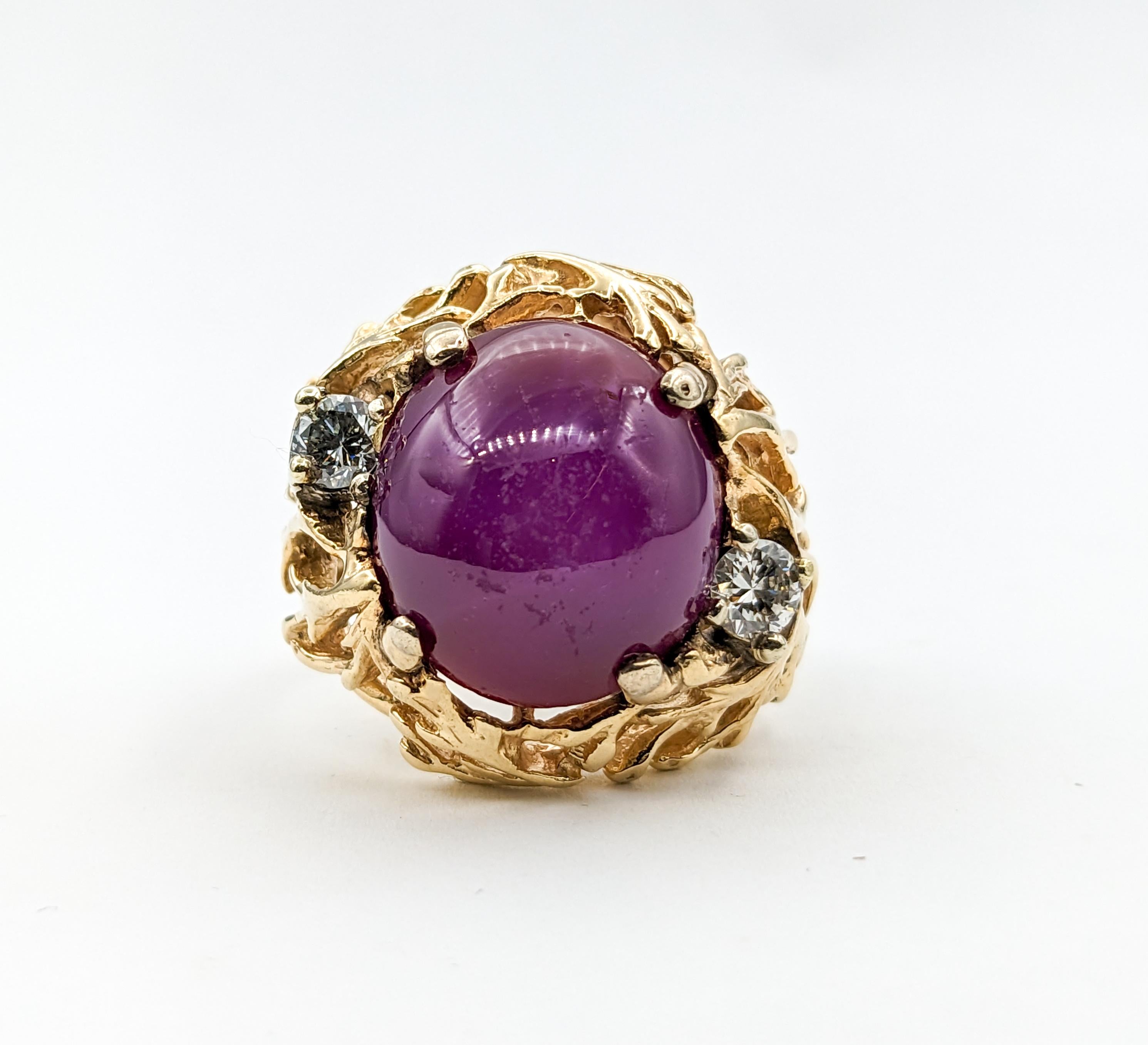 Vintage Lab Star Ruby & Diamond Statement Ring in 14K Gold For Sale 4