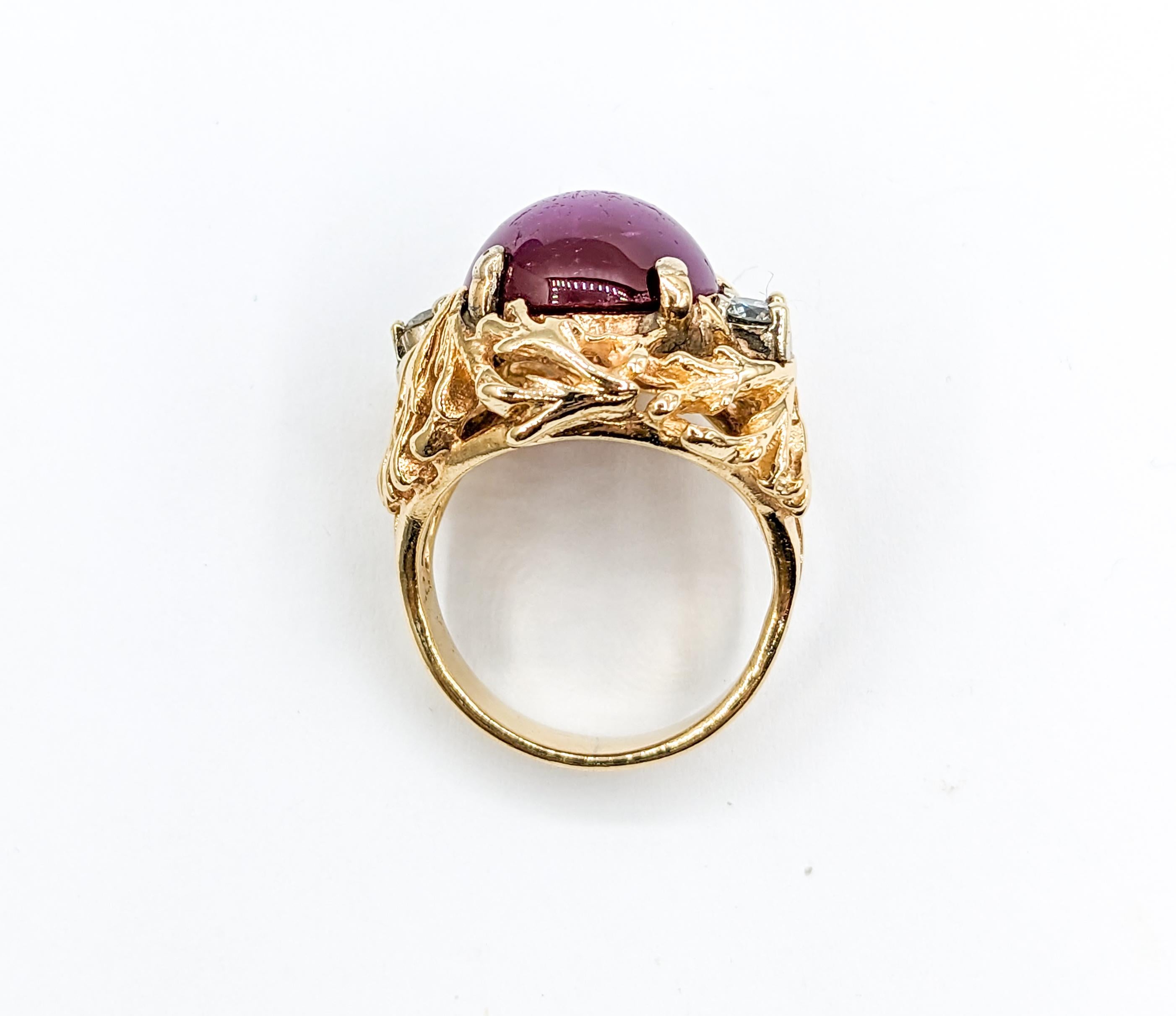Statement-Ring aus 14 Karat Gold mit Lab Star Rubin & Diamant im Vintage-Stil für Damen oder Herren im Angebot