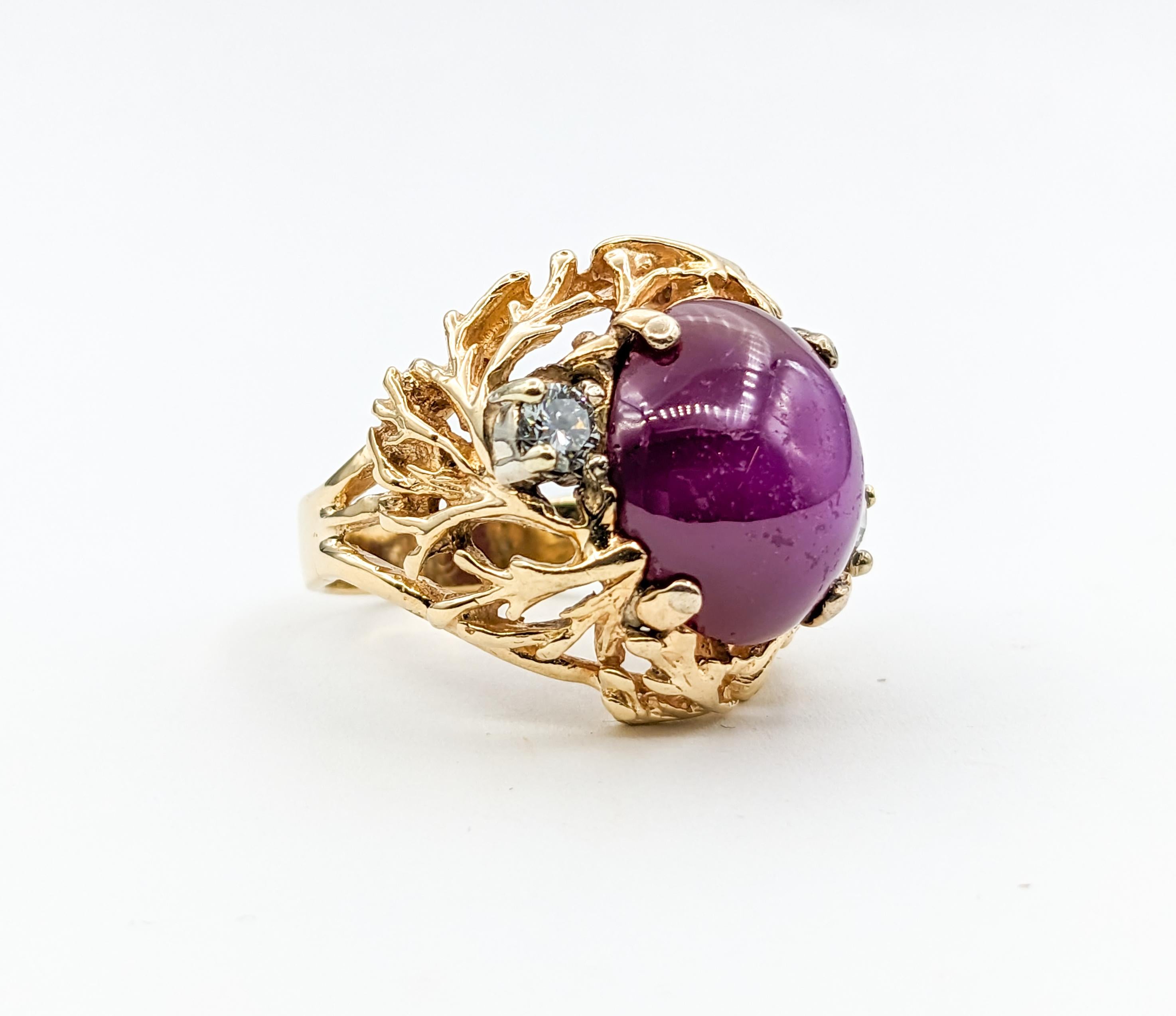 Statement-Ring aus 14 Karat Gold mit Lab Star Rubin & Diamant im Vintage-Stil 1