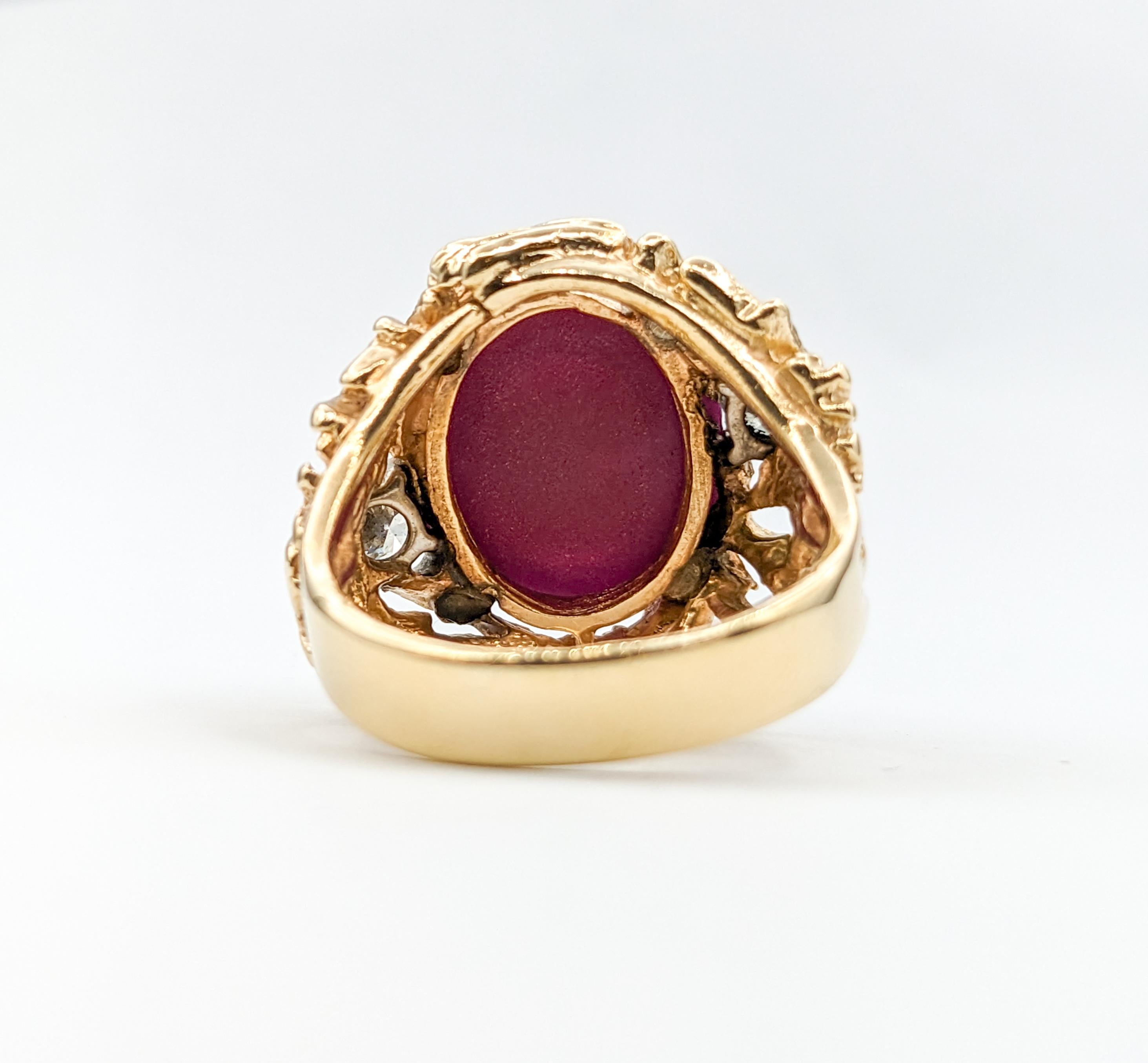 Vintage Lab Star Ruby & Diamond Statement Ring in 14K Gold For Sale 2