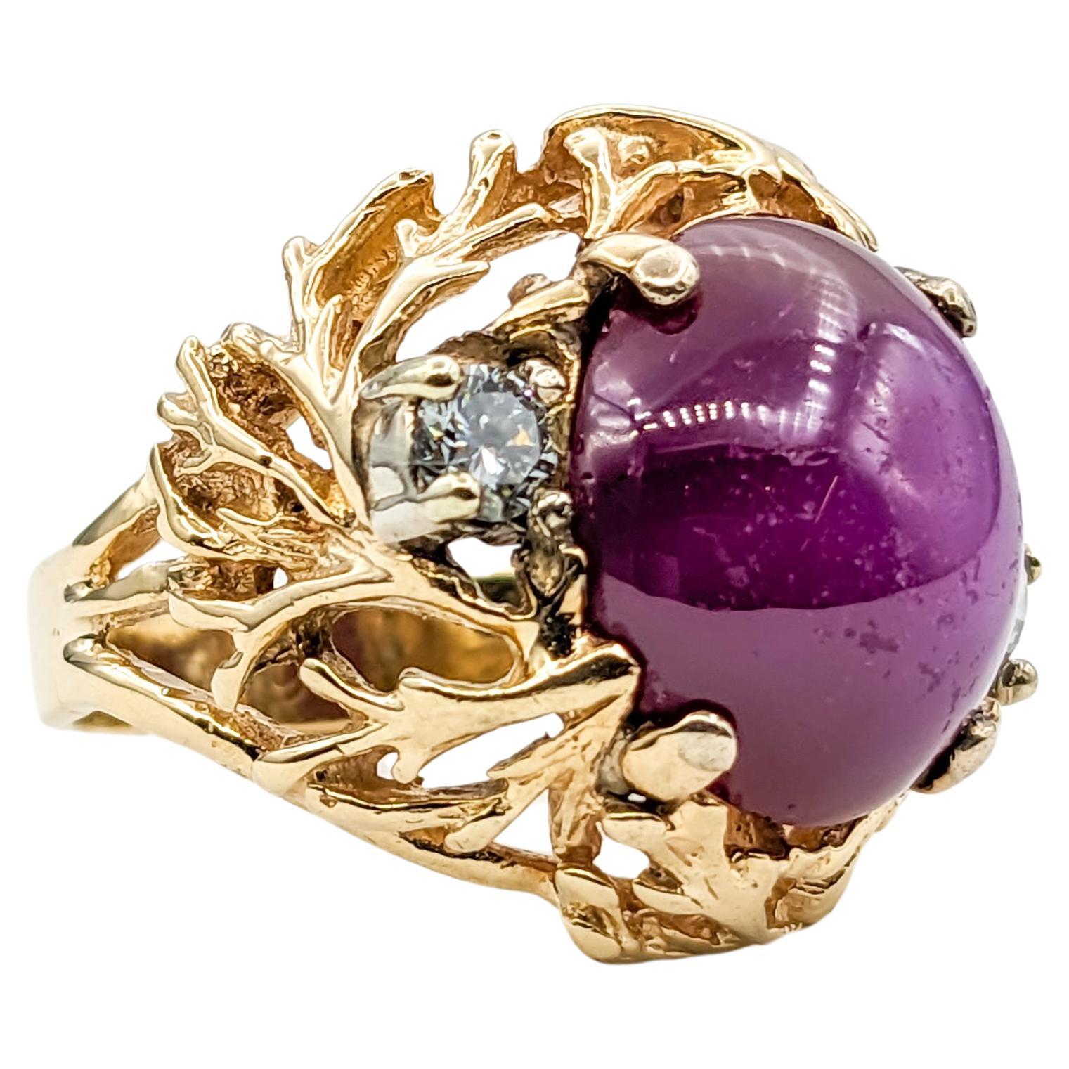 Statement-Ring aus 14 Karat Gold mit Lab Star Rubin & Diamant im Vintage-Stil im Angebot