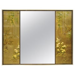 Vintage Labarge Specchio da parete rettangolare decorato in oro dorato e floreale LaBarge