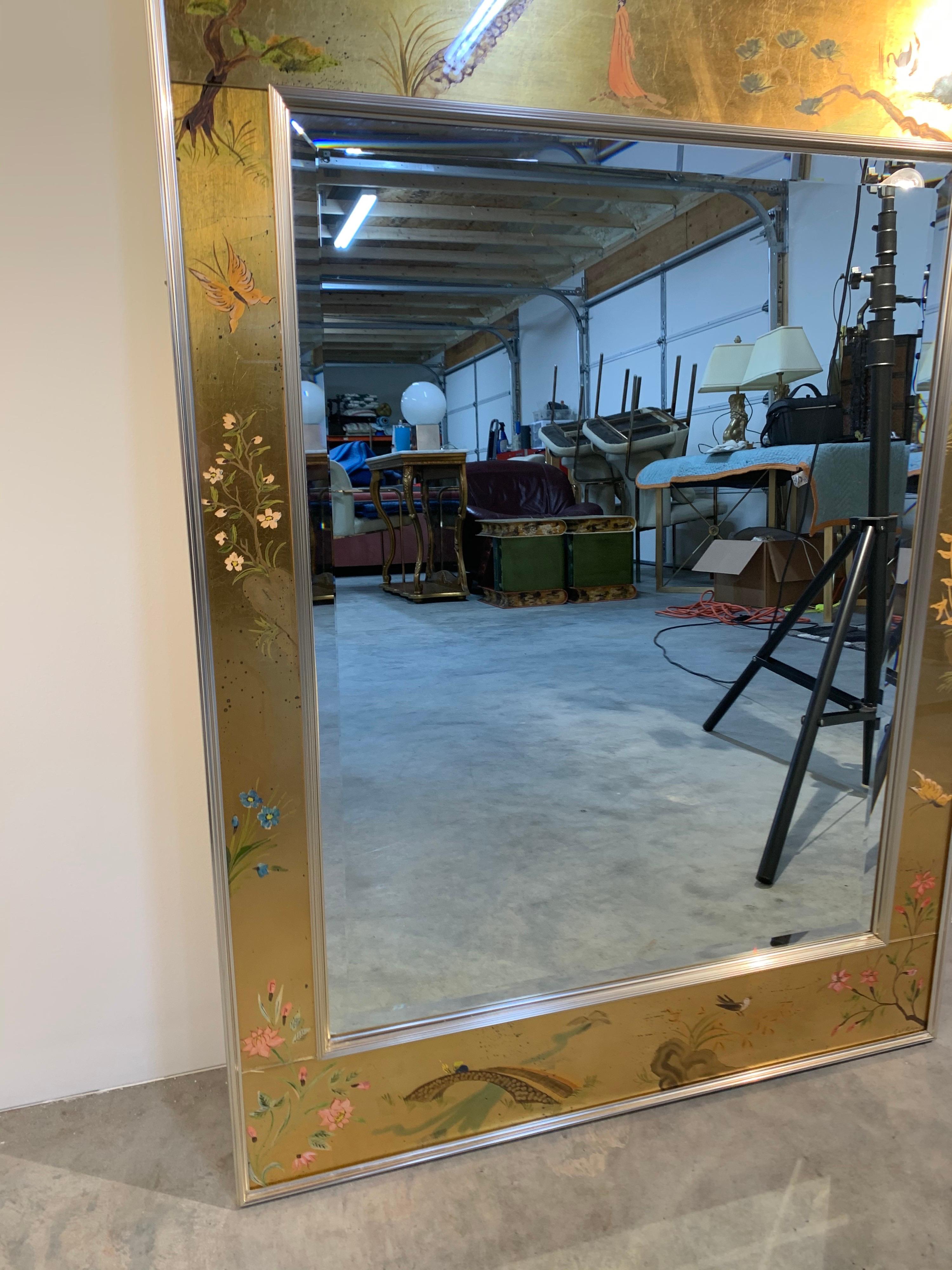American Vintage Labarge Chinoiserie Gilt Painted Ming Style Mirror
