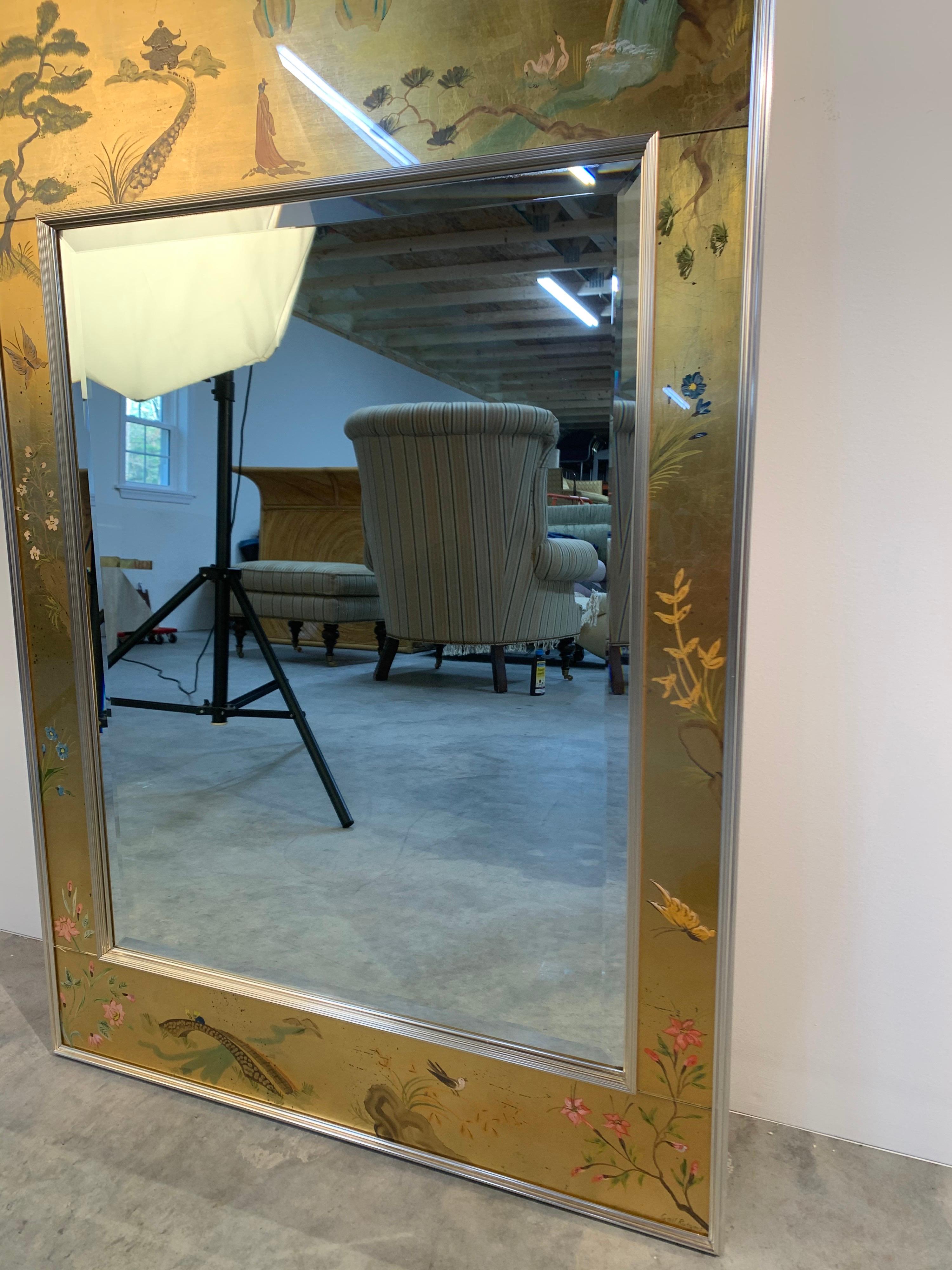 Vintage Labarge Chinoiserie Gilt Painted Ming Style Mirror 1