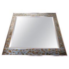 Vintage LaBarge Chinoiserie Silver-Leaf Reverse-Painted Wall Mirror — 1970s