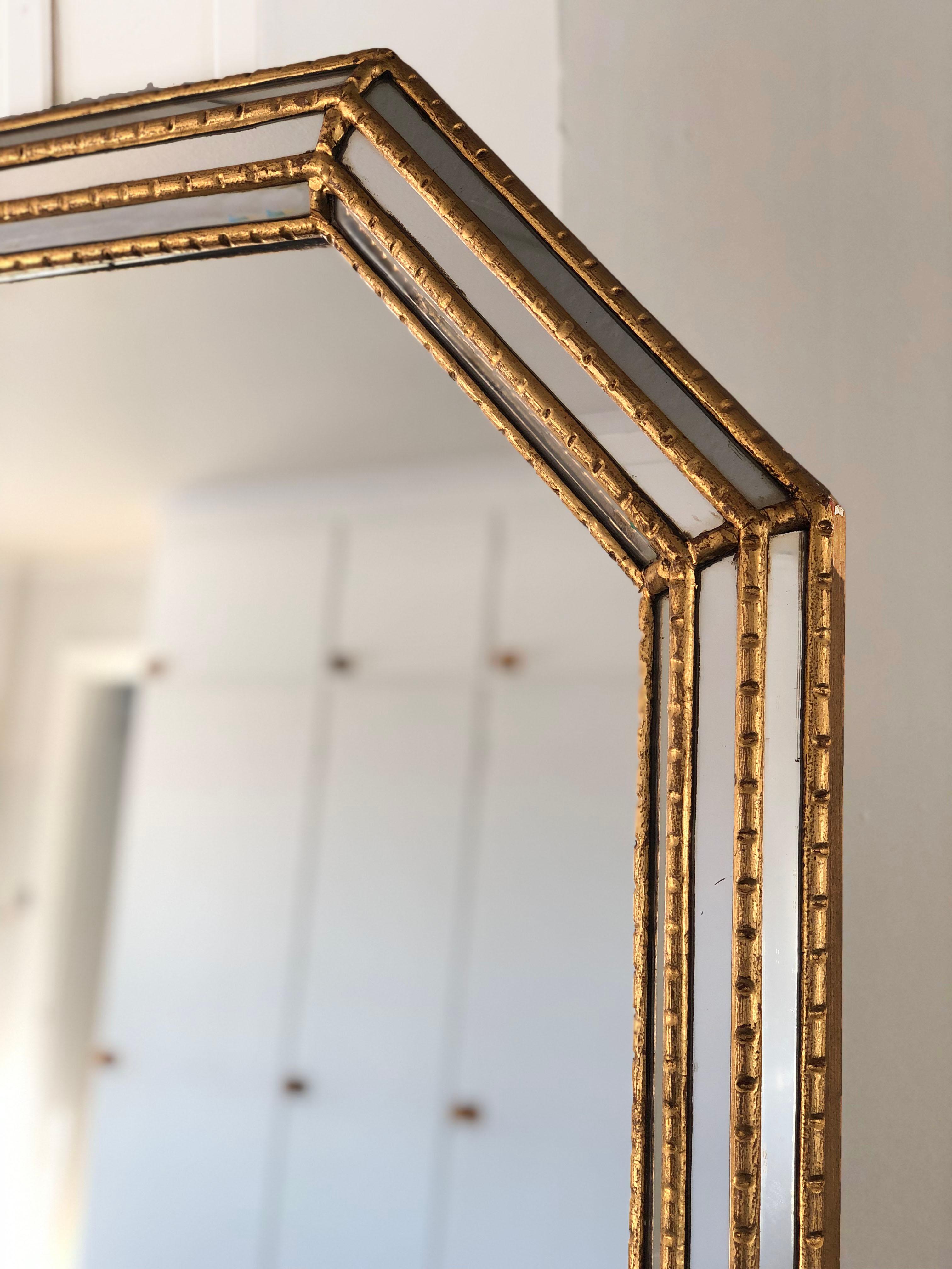 Vintage LaBarge Giltwood Mirror Hollywood Regency Faux Bamboo Italy 1970 In Good Condition In Bjuråker, SE