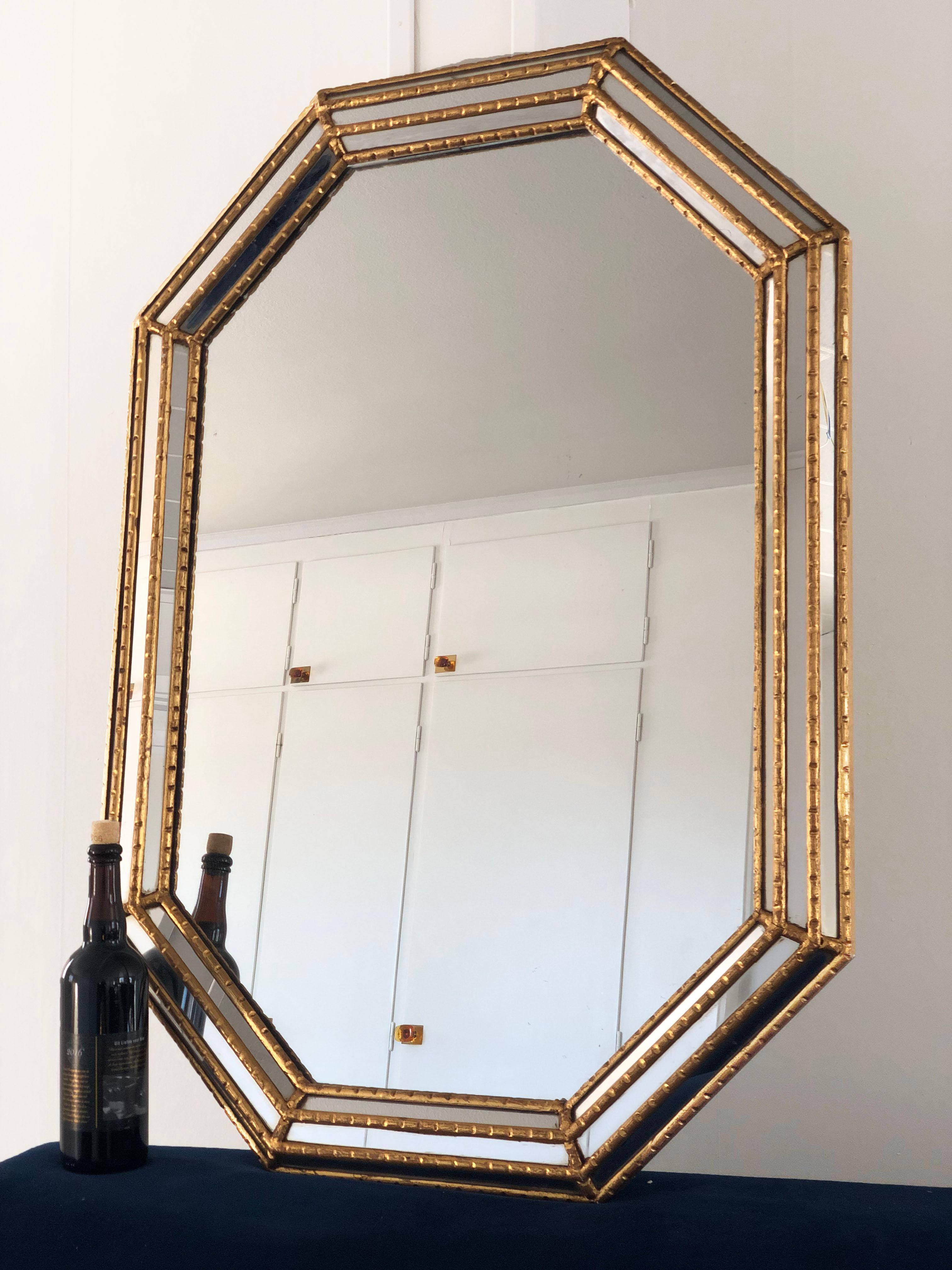 Late 20th Century Vintage LaBarge Giltwood Mirror Hollywood Regency Faux Bamboo Italy 1970