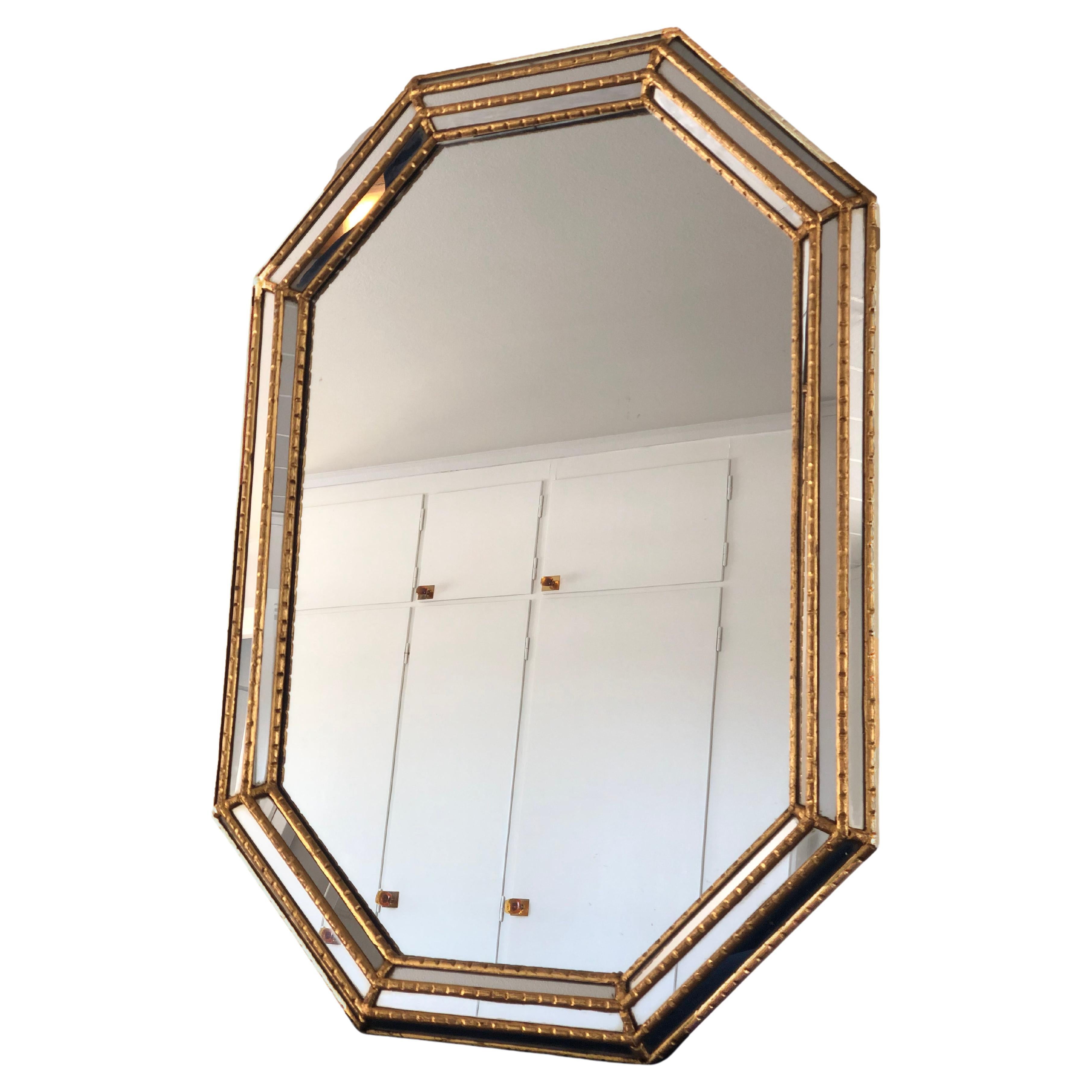Vintage LaBarge Giltwood Mirror Hollywood Regency Faux Bamboo Italy 1970