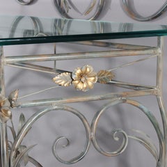 Vintage LaBarge Glass , Silver & Gilt Metal Floral & Foliage Pier Table & Mirror