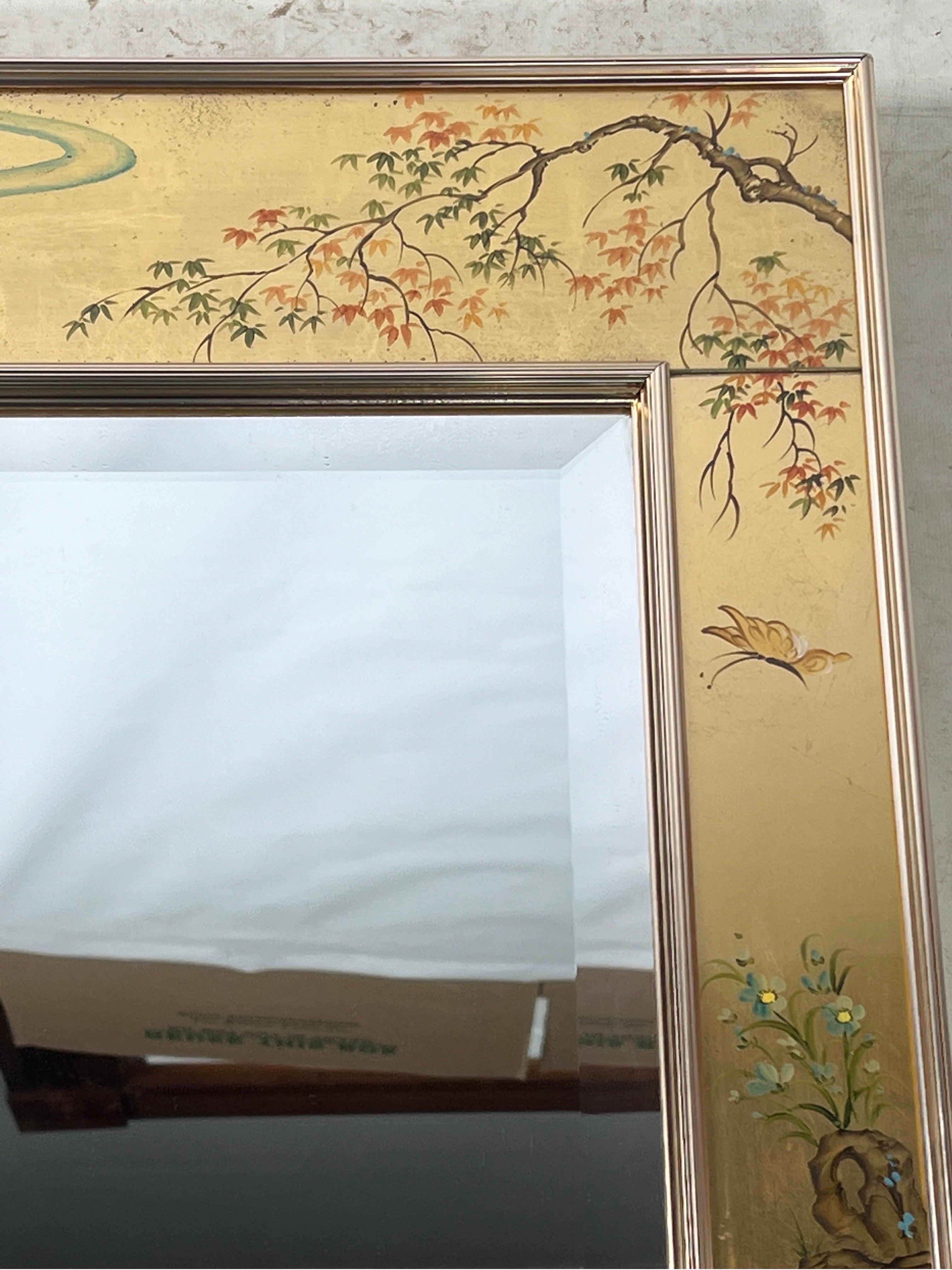 Mid-Century Modern Miroir vintage LaBarge Gold Chinoiserie peint à la main et signé en vente