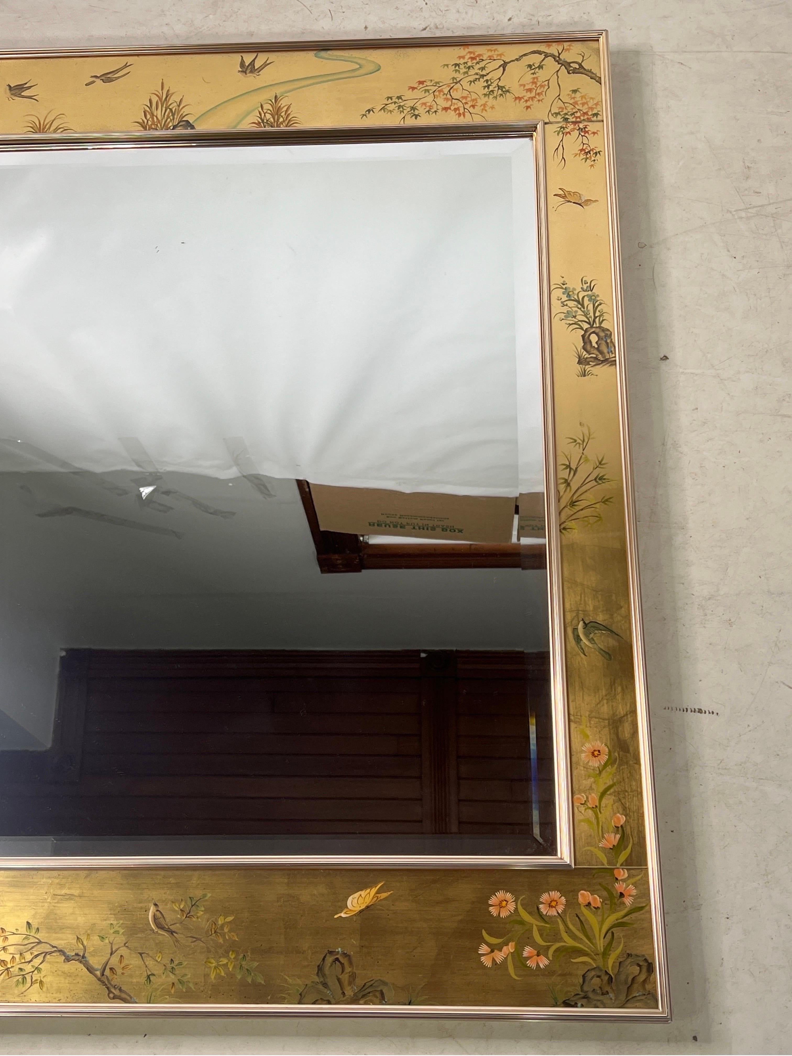 American Vintage LaBarge Gold Chinoiserie Handpainted & Signed Mirror For Sale