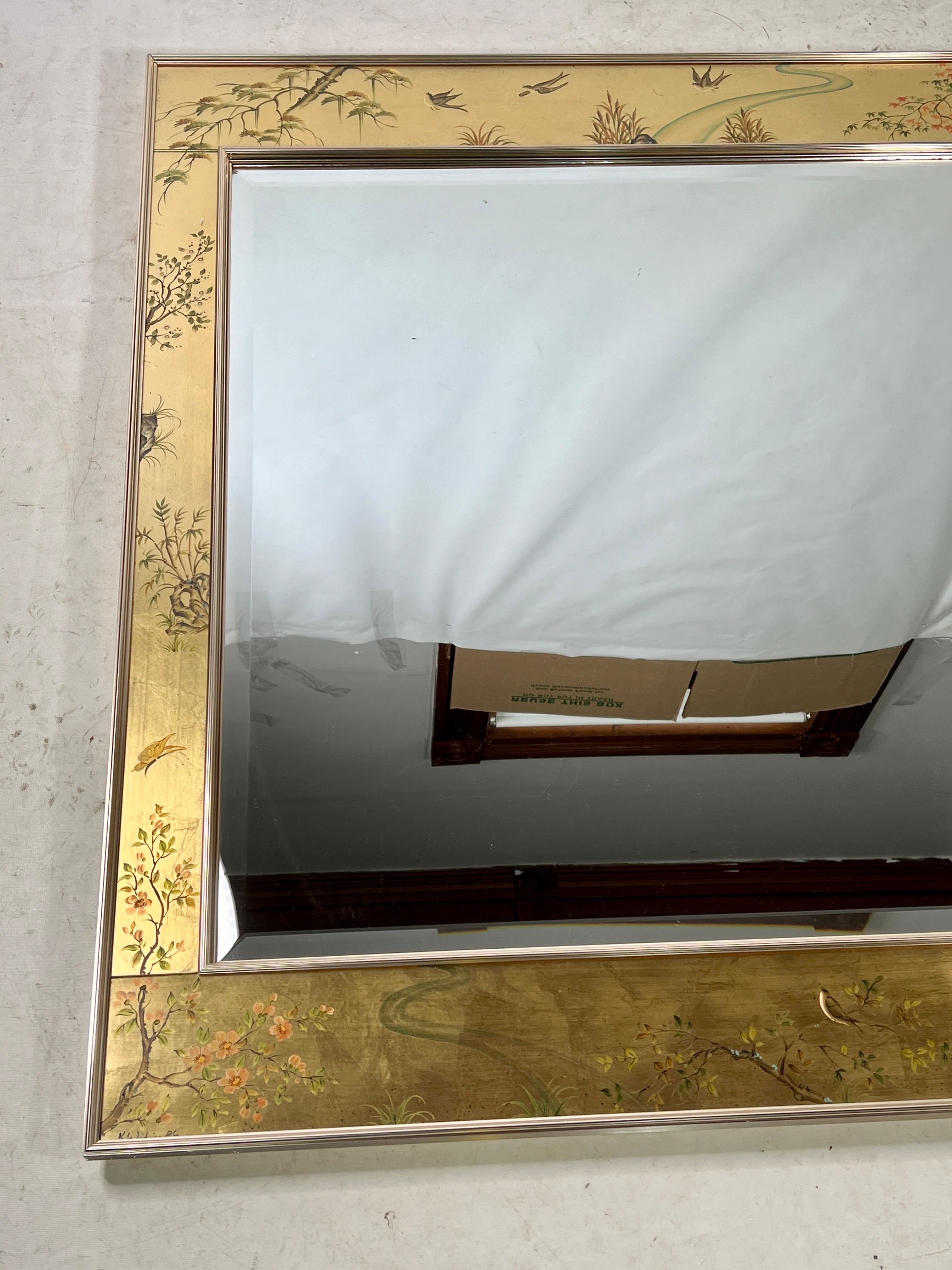 Late 20th Century Vintage LaBarge Gold Chinoiserie Handpainted & Signed Mirror For Sale