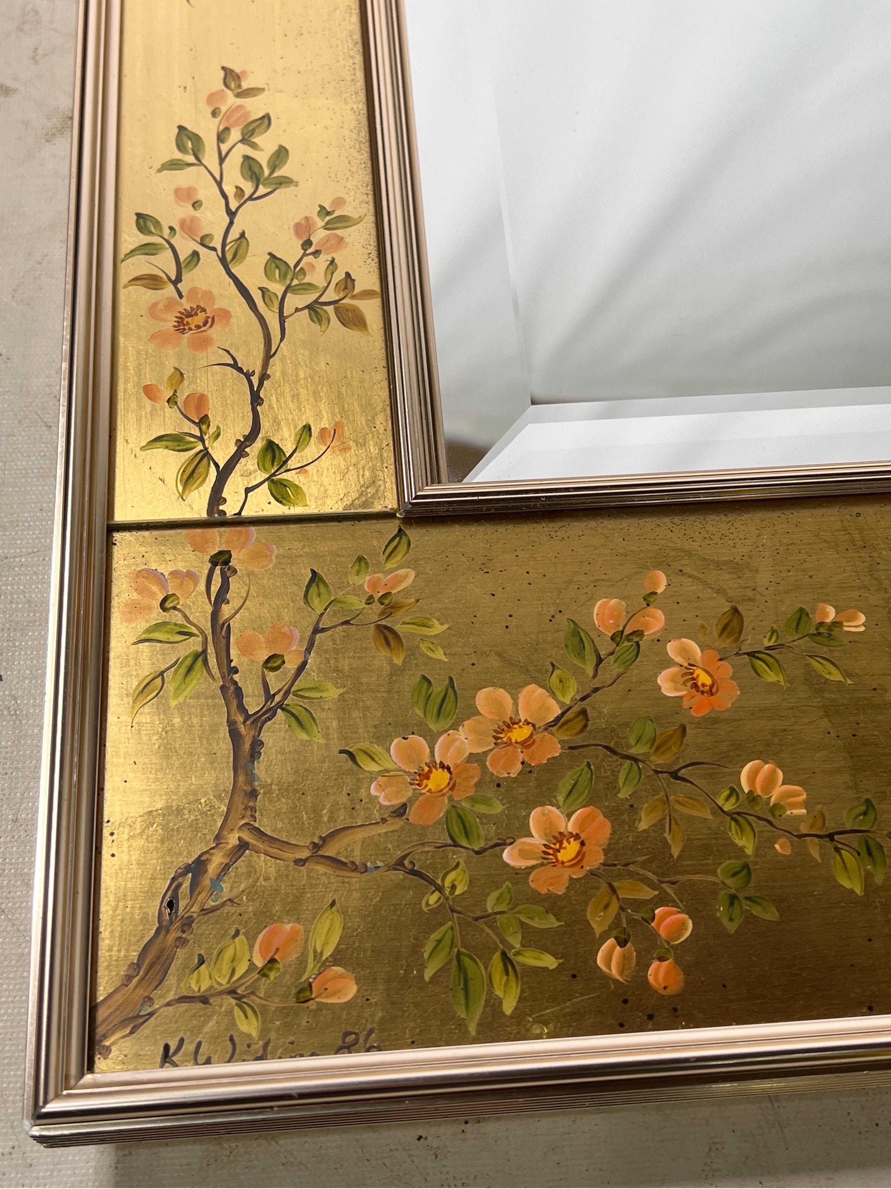 Miroir vintage LaBarge Gold Chinoiserie peint à la main et signé en vente 2