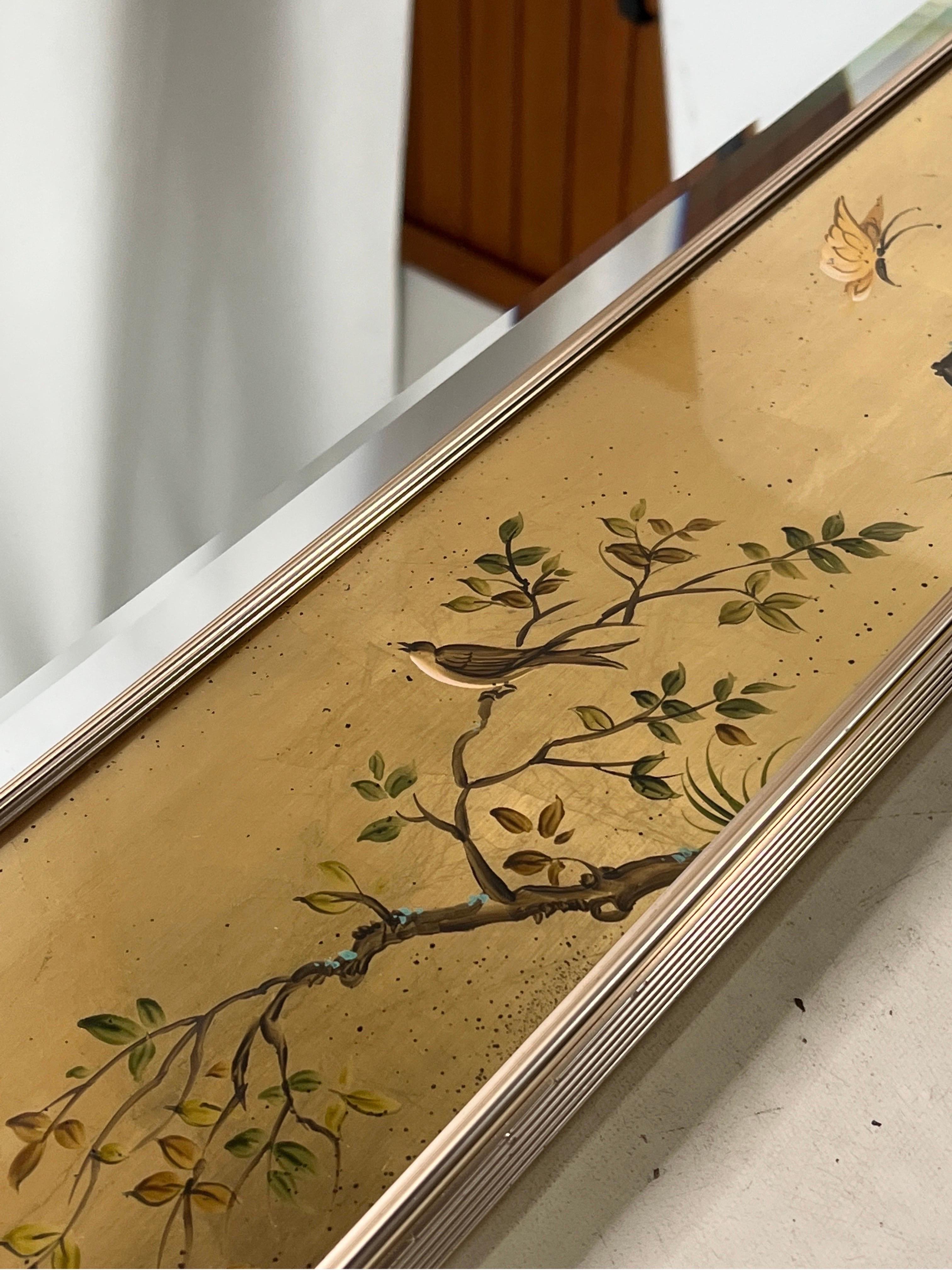 Vintage LaBarge Gold Chinoiserie Handpainted & Signed Mirror For Sale 2