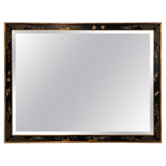 Vintage Labarge Hand Painted Chinoiserie Mirror with Gilt Faux Bamboo Frame