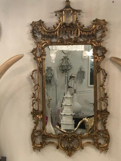 Vintage LaBarge Italian Pagoda Chinoiserie Wall Mirror Bells Carved Wood