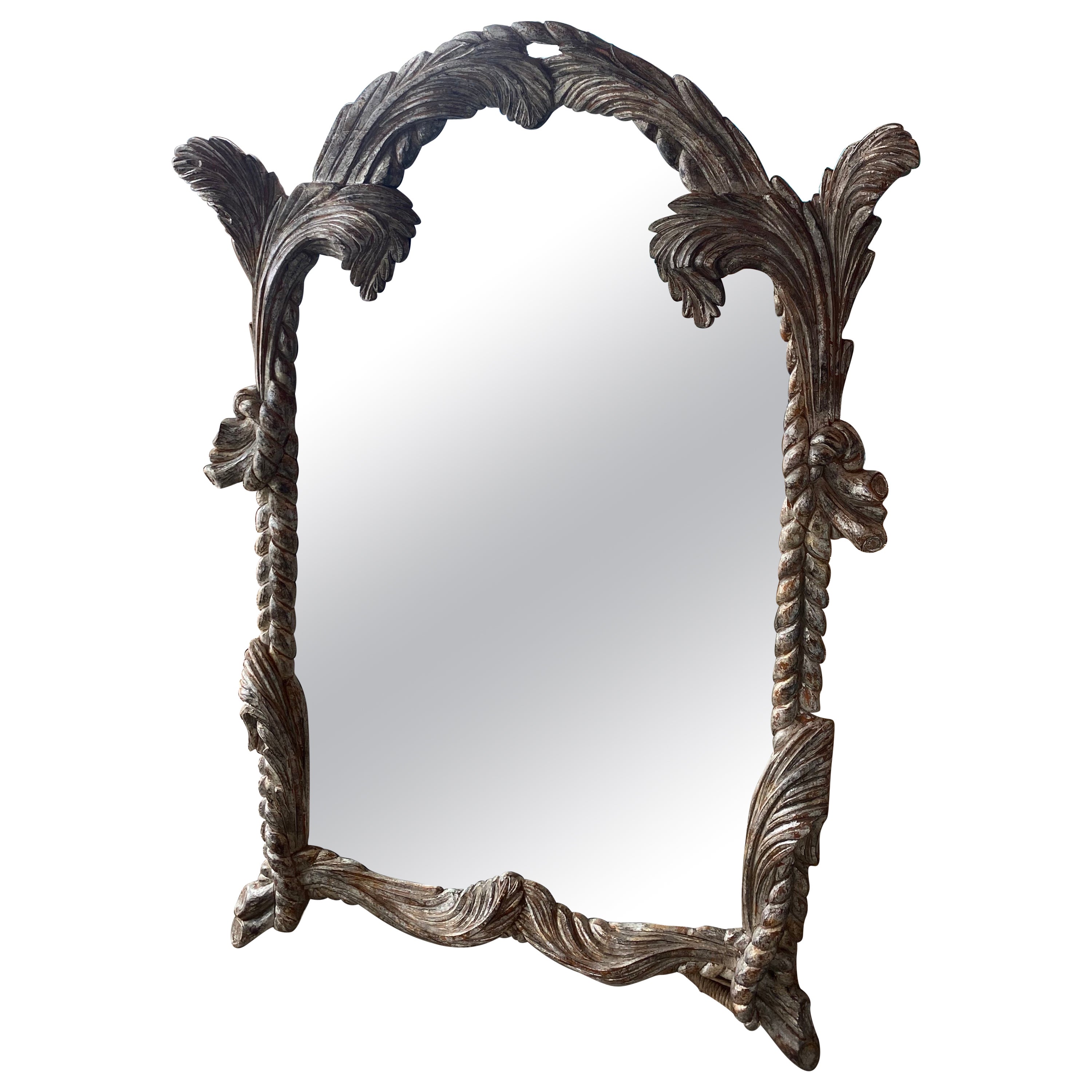 Vintage LaBarge Italian Wood Carved Palm Tree Frond Wall Mirror Two Available