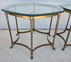 Vintage LaBarge Side Table Brass Glass Hoof Footed Octagonal