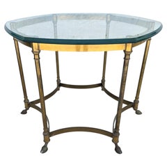 Vintage LaBarge Side Table Brass Glass Hoof Footed Octagonal