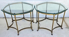 Paire de tables d'appoint vintage Labarge, octogonales, avec pieds en forme de sabot en laiton et verre