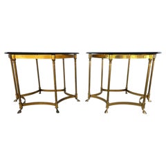 Paire de tables d'appoint vintage Labarge, octogonales, avec pieds en forme de sabot en laiton et verre