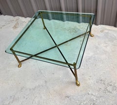 Vintage LaBarge Square Brass Hoofed Glass Top Cocktail Coffee Table